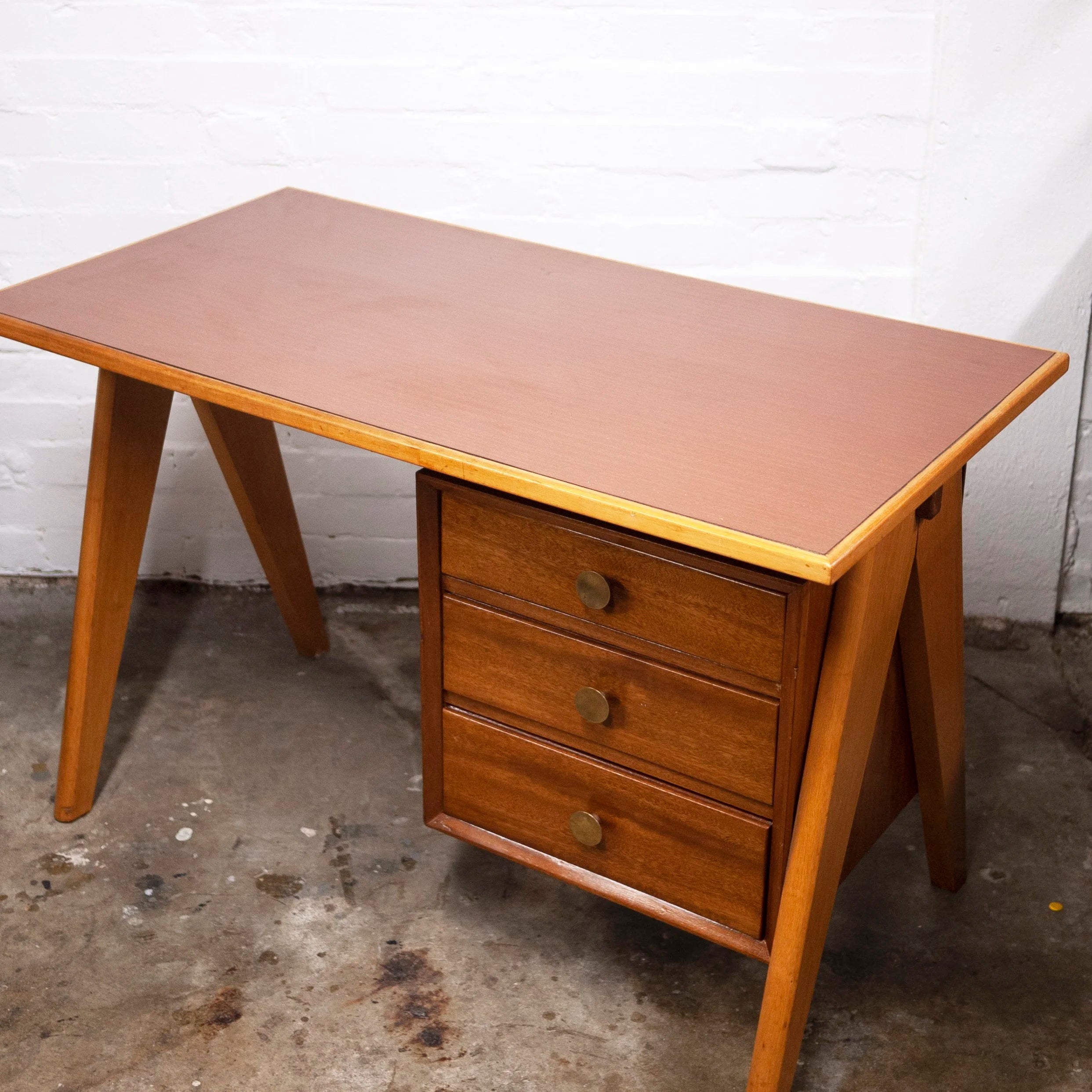 Mid-Century Teak Desk with Formica Top, 1960s