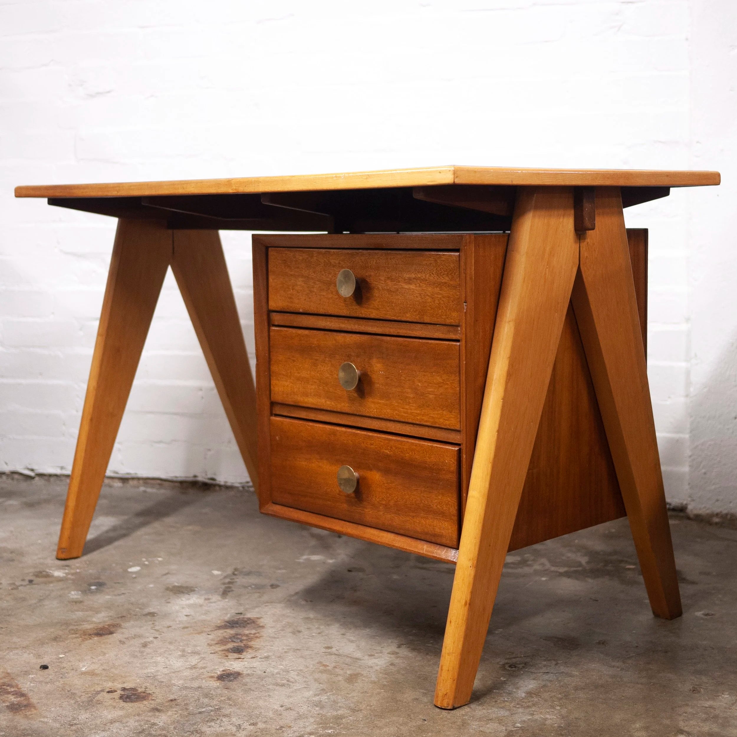 Mid-Century Teak Desk with Formica Top, 1960s