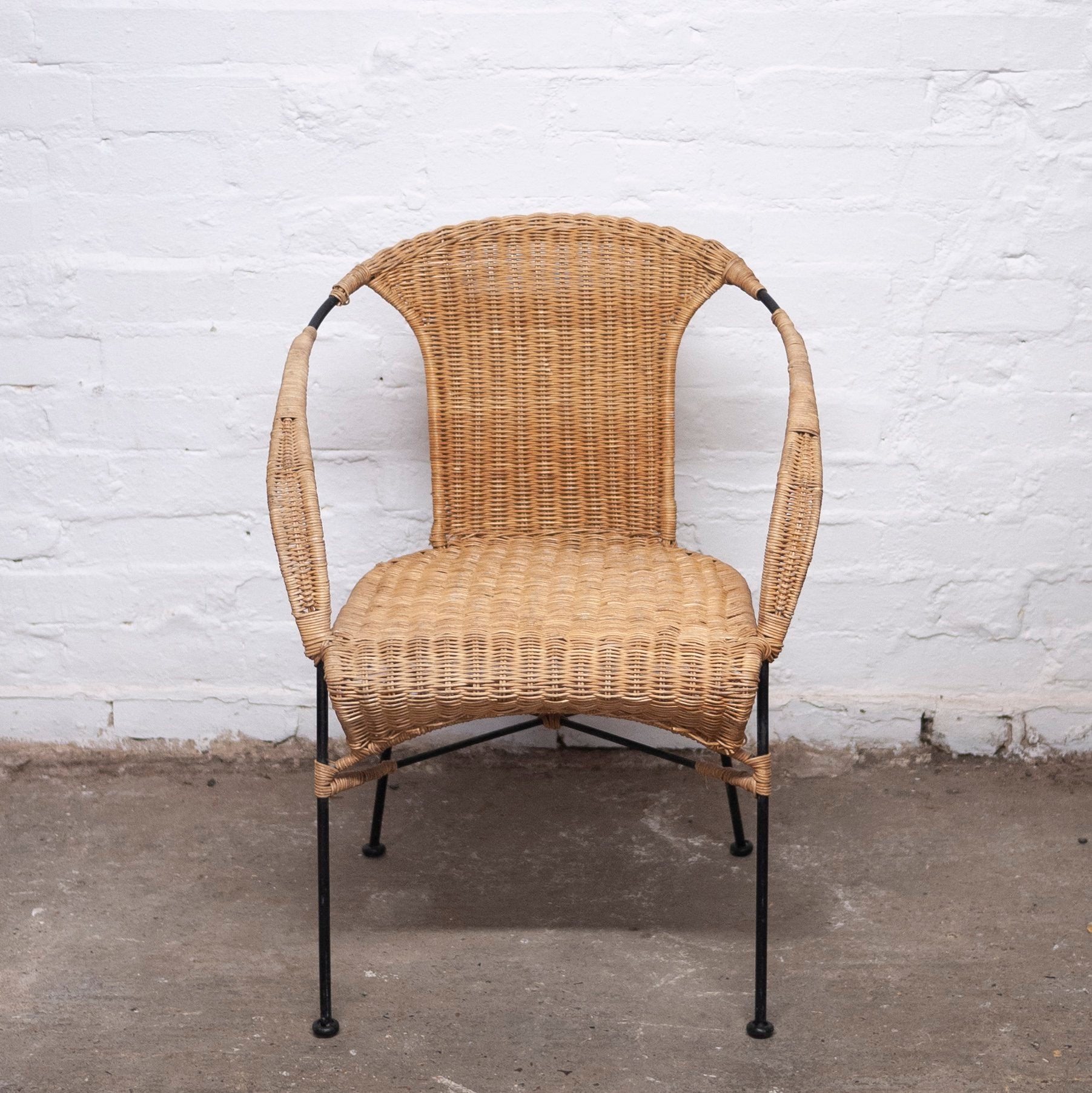 Vinatge Bamboo and Wicker Chair with Metal Legs, 1970s