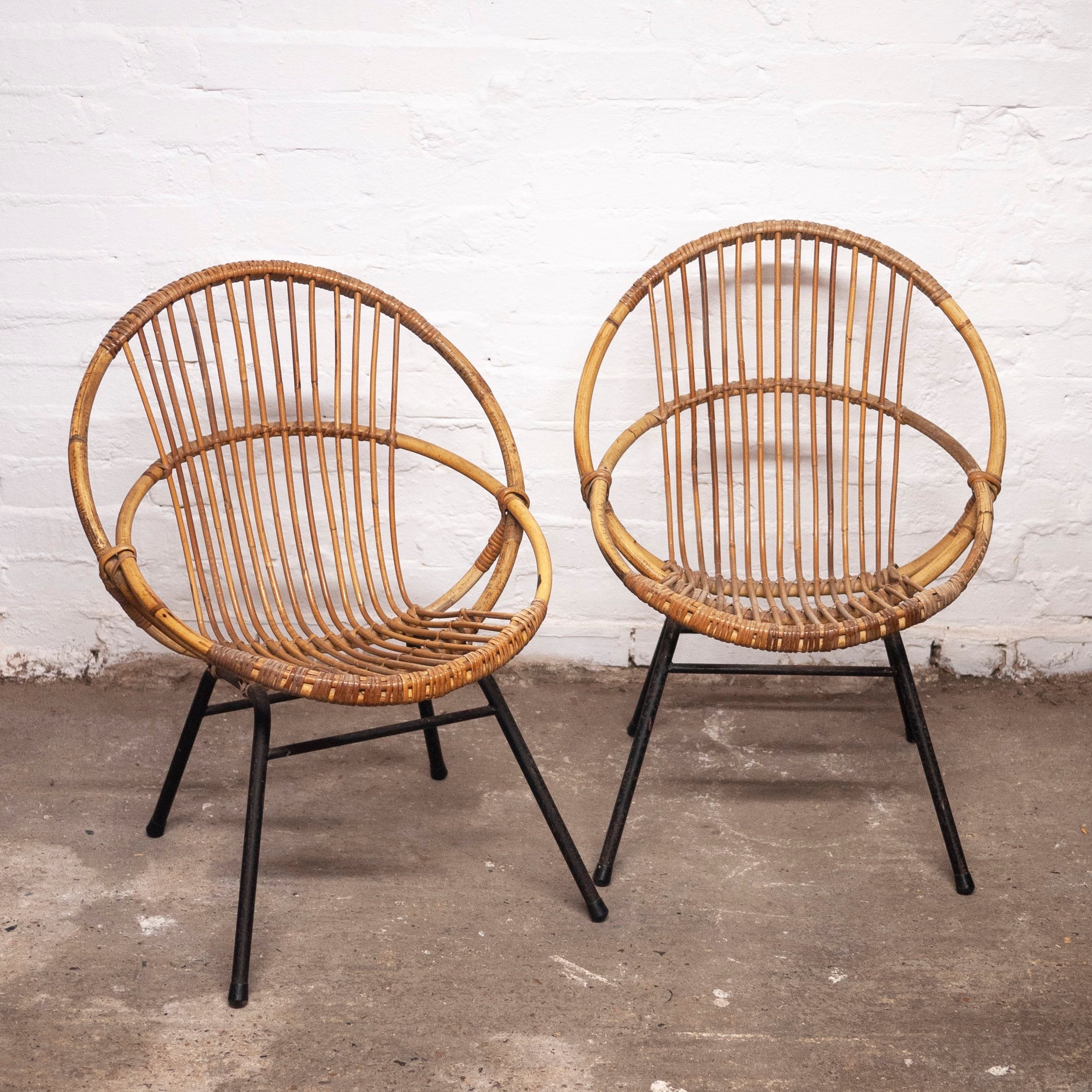 Pair of Mid-Century Bamboo and Metal Chair By Rohe Noordwolde, 1960s, Set of 2