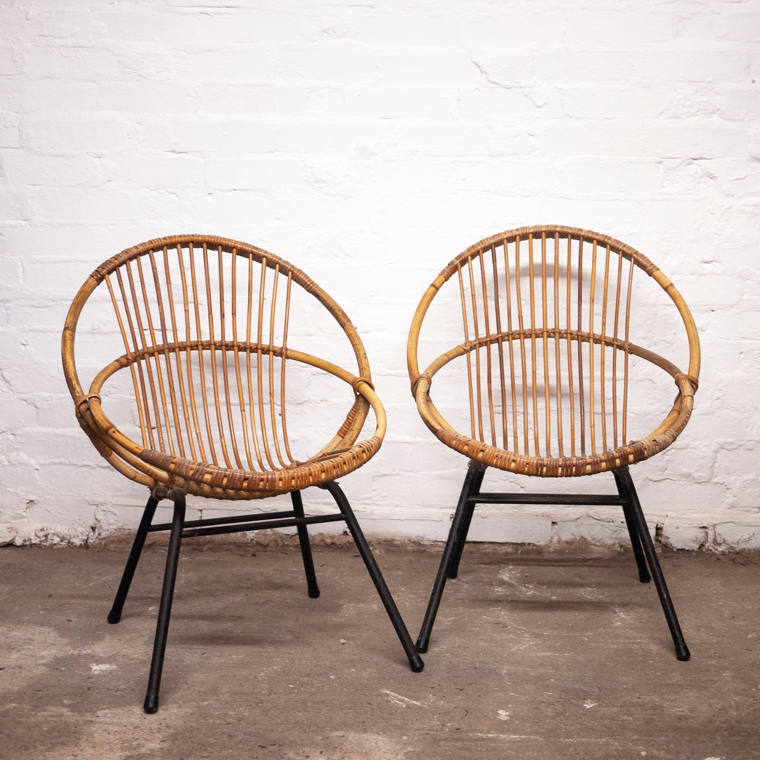 Pair of Mid-Century Bamboo and Metal Chair By Rohe Noordwolde, 1960s, Set of 2