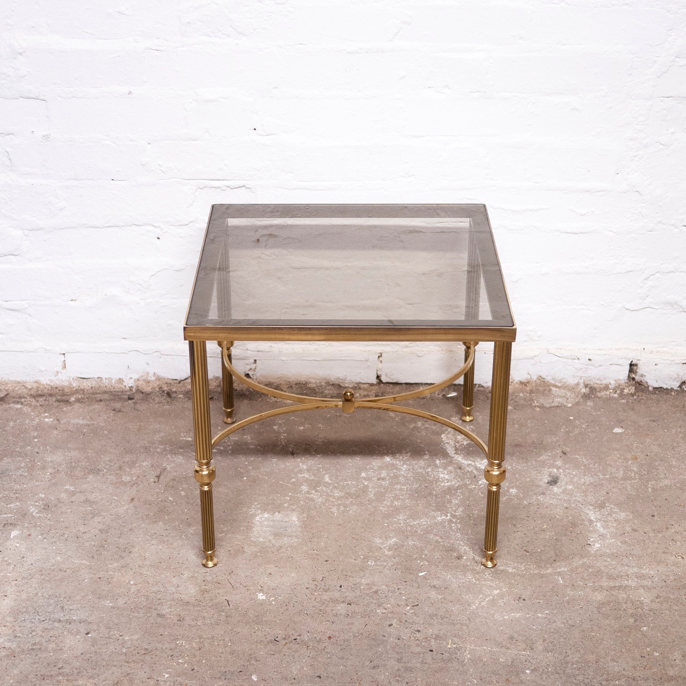 Vintage French Brass and Glass Square Side/ Coffee Table, 1960s