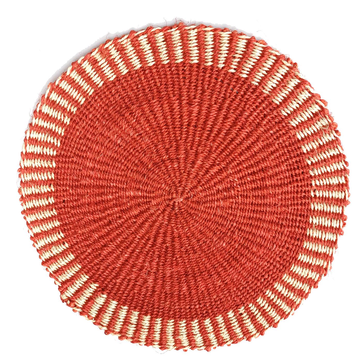 Handwoven Sisal Circle Table mat/Placemat 'Terracotta Striped Edge'