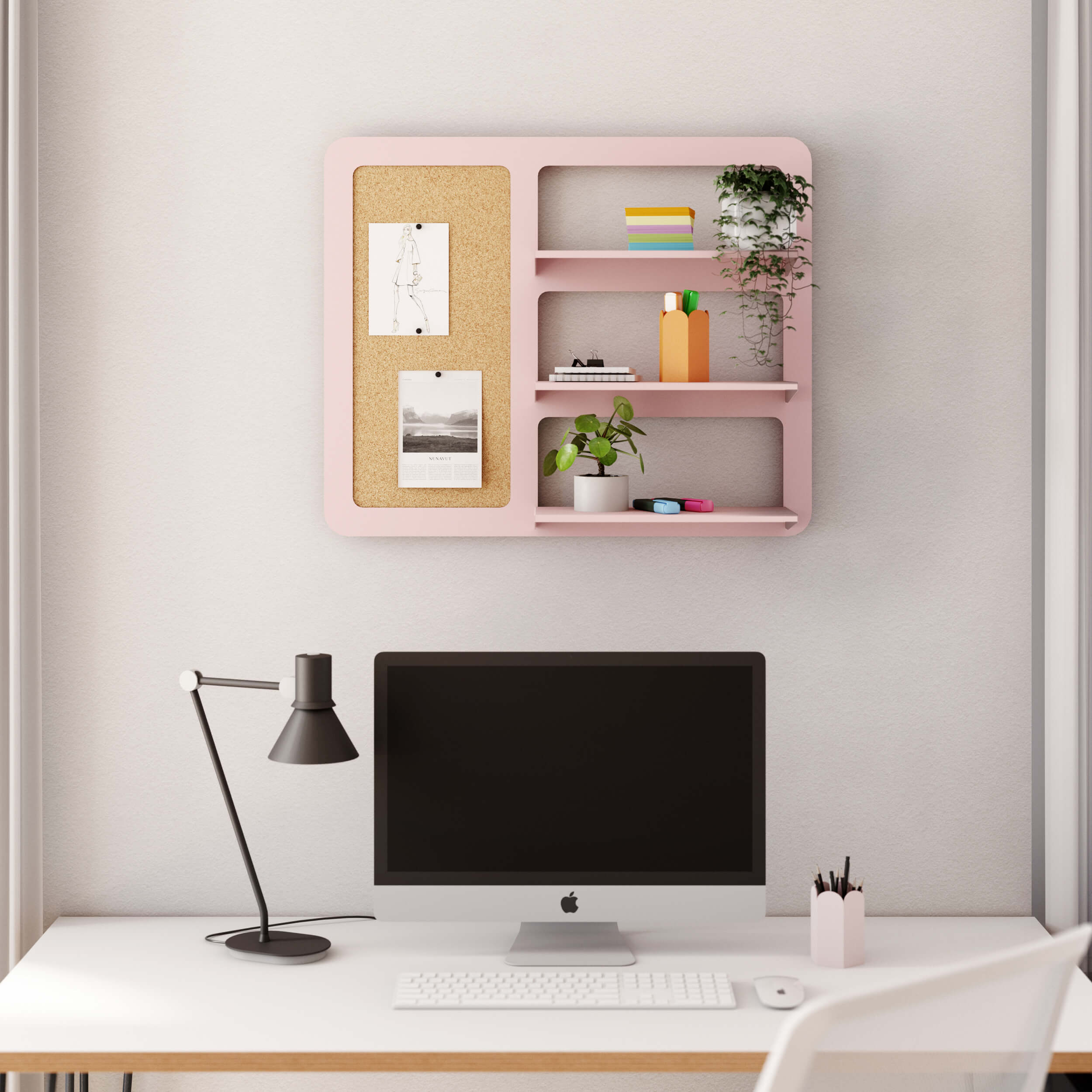 Place triple shelf with pinboard