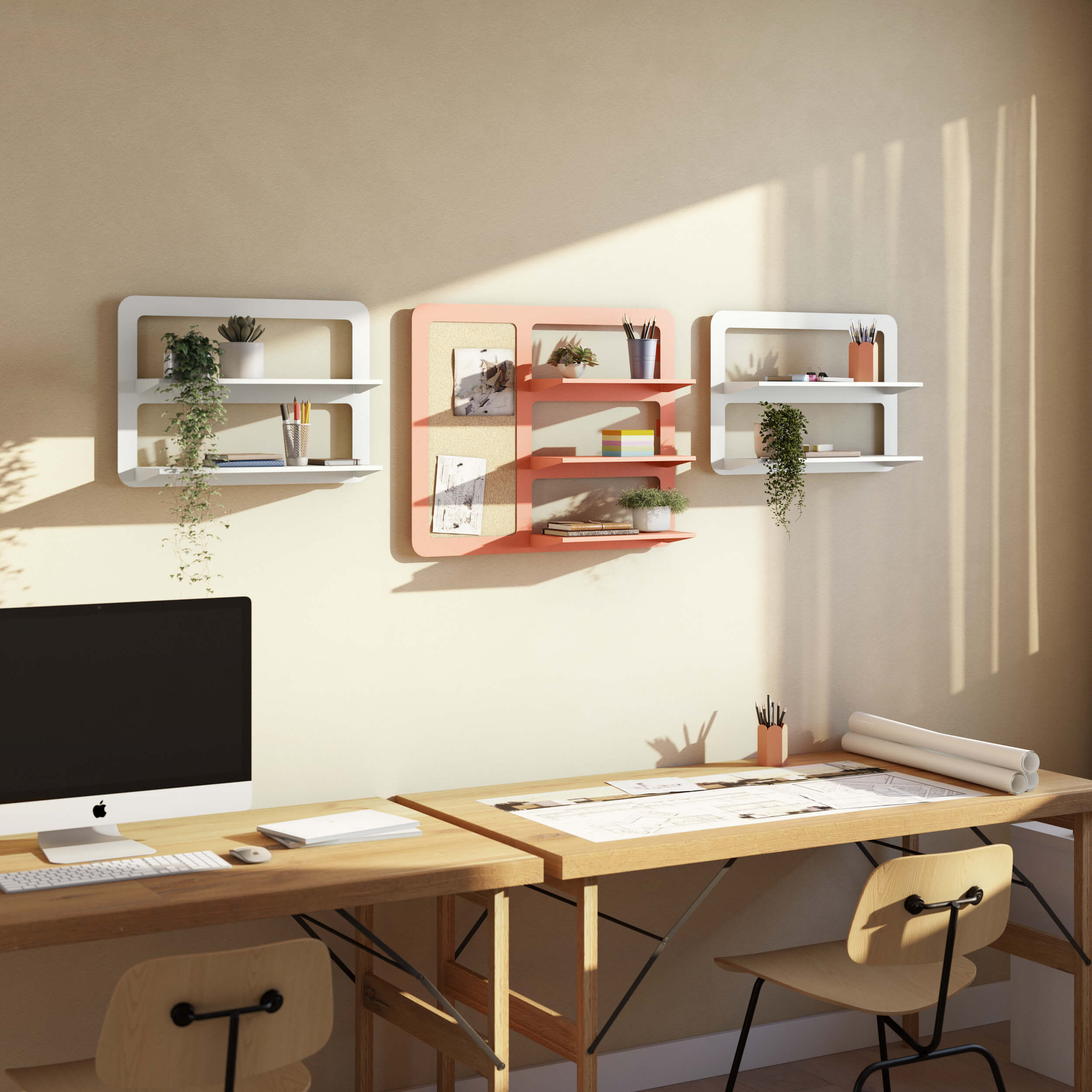 Place triple shelf with pinboard