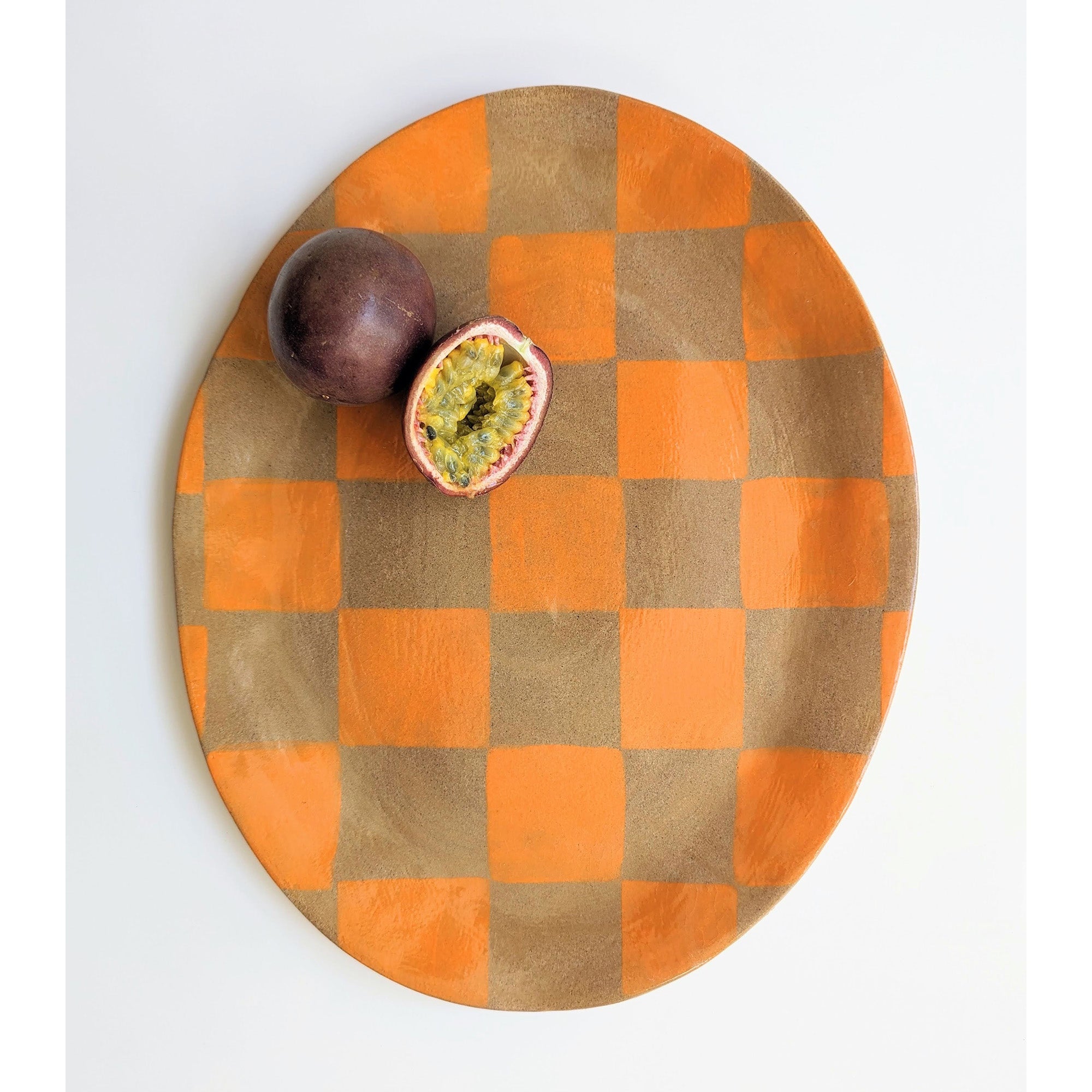 Orange Oval Check Serving Platter