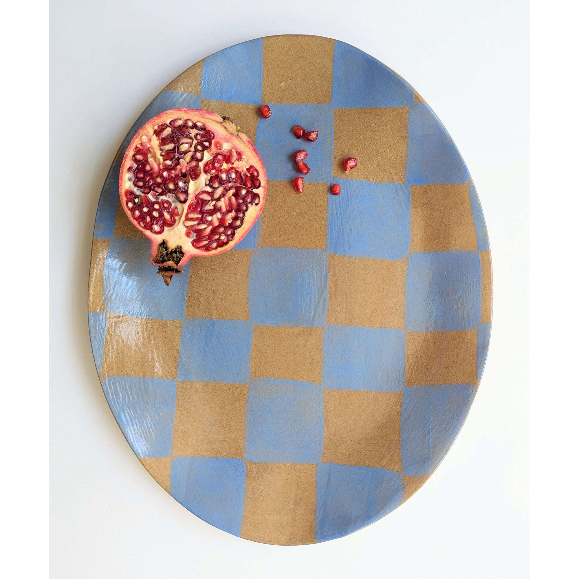 Baby Blue Oval Check Serving Platter