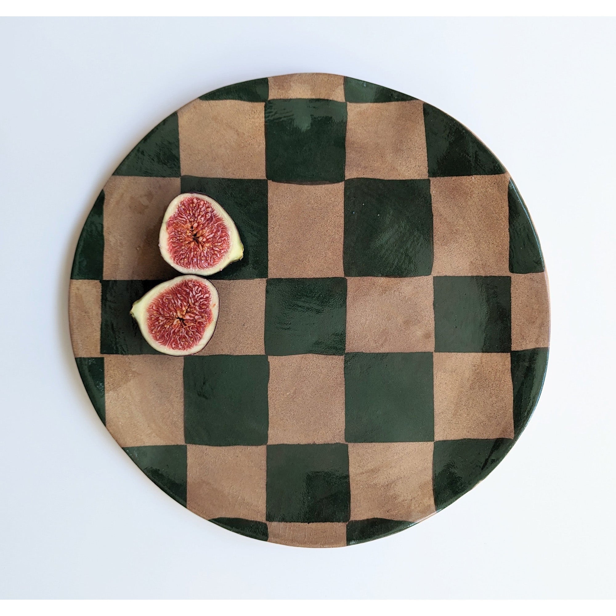 Green Round Check Serving Platter