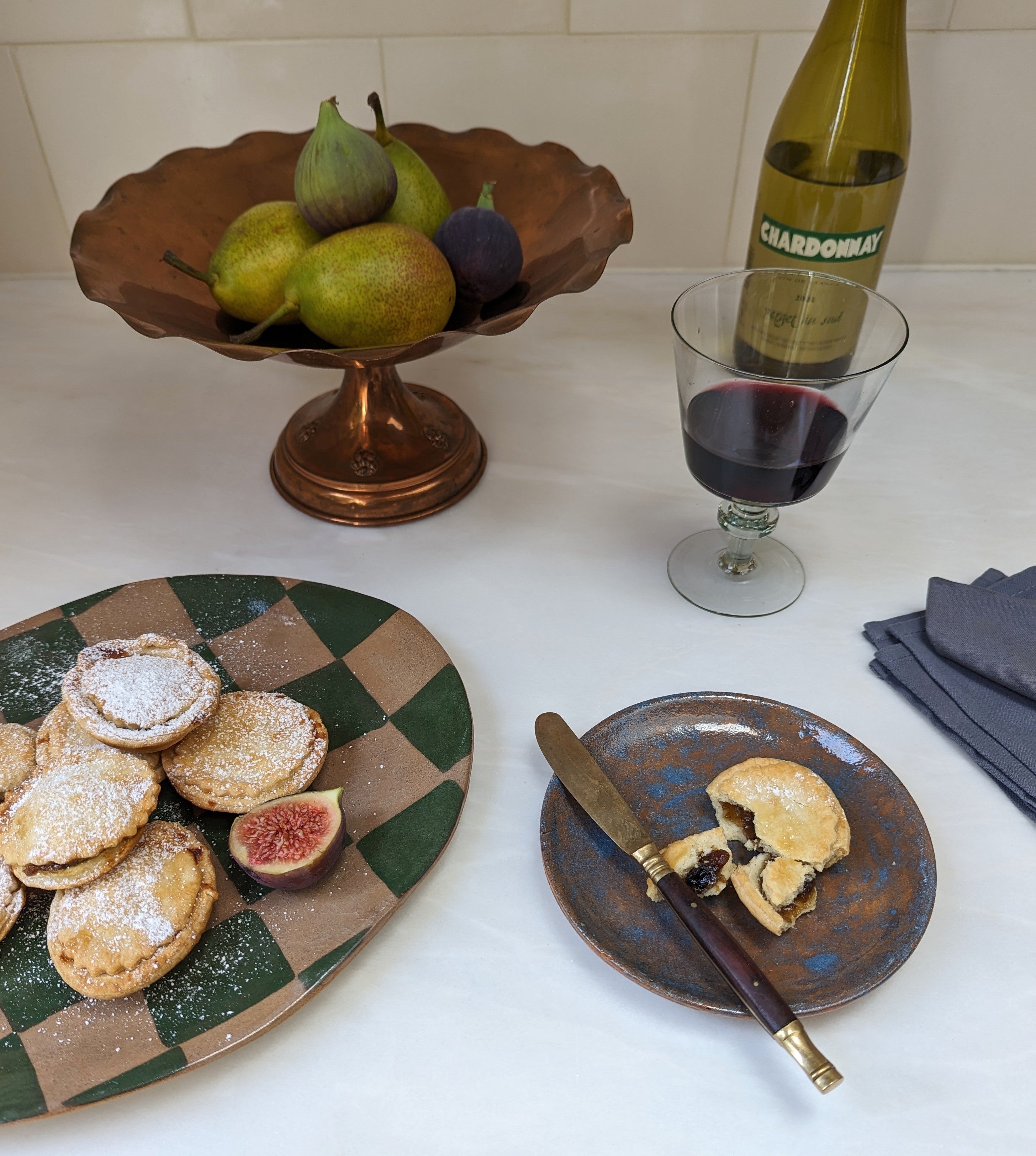 Green Oval Check Serving Platter