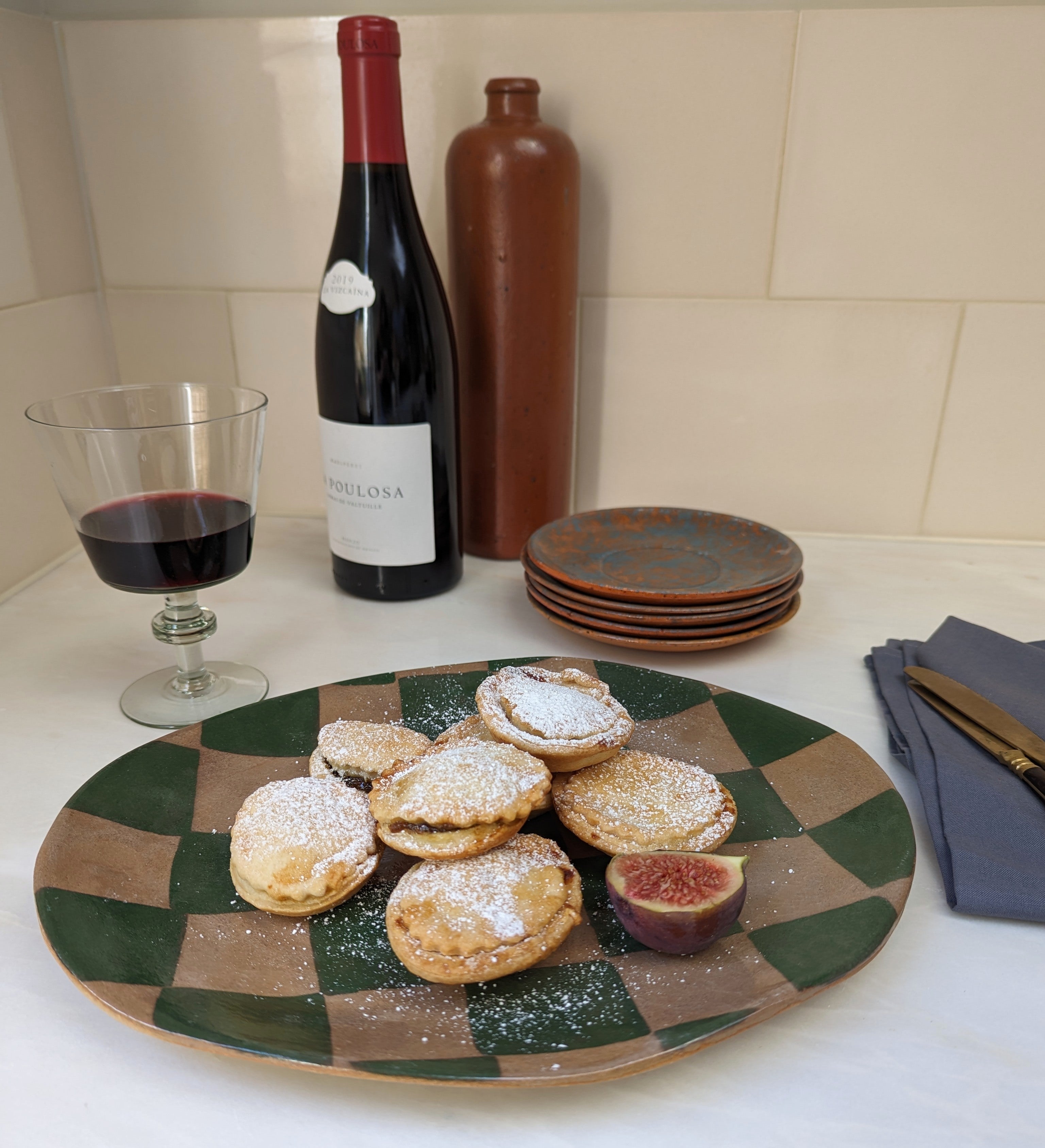 Green Oval Check Serving Platter