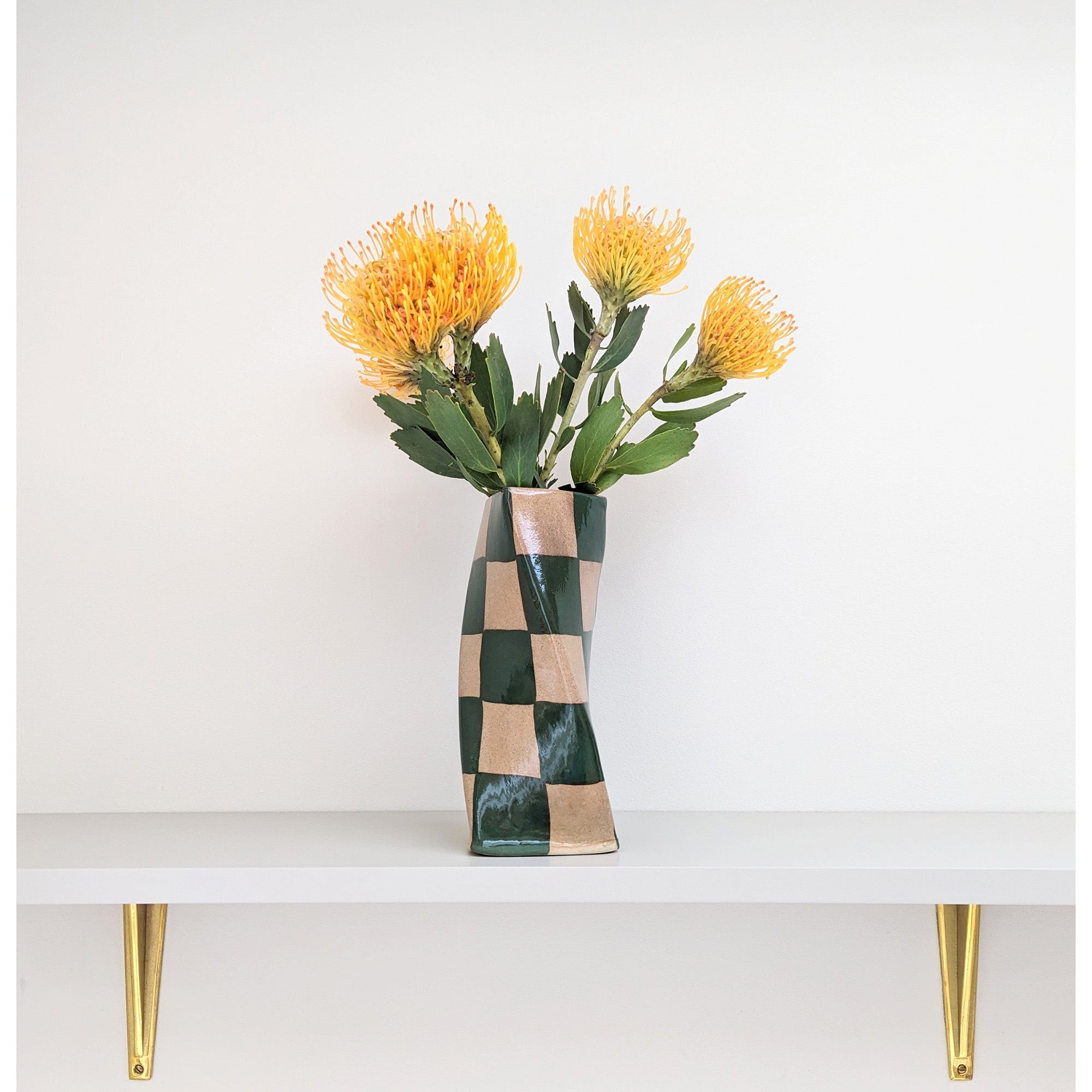 Green Check Twist Vase