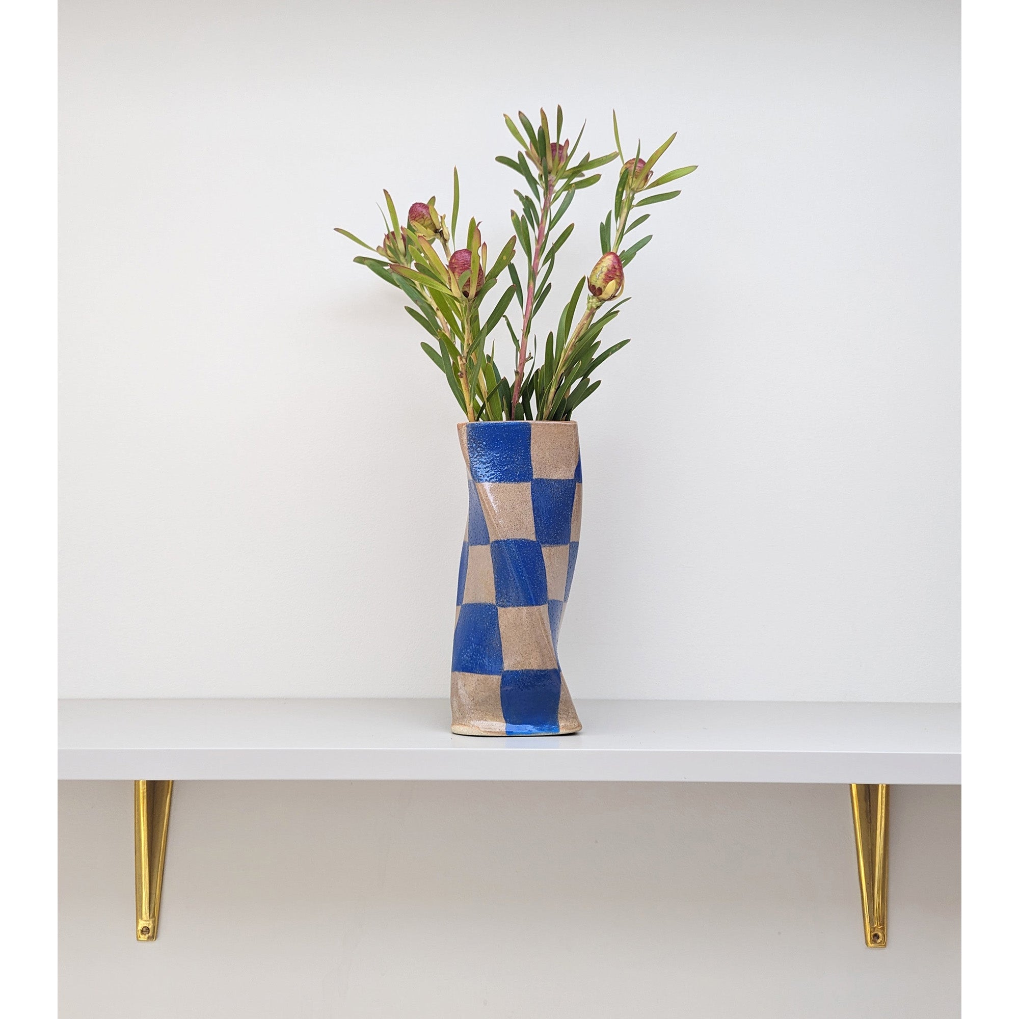 Blue Check Twist Vase