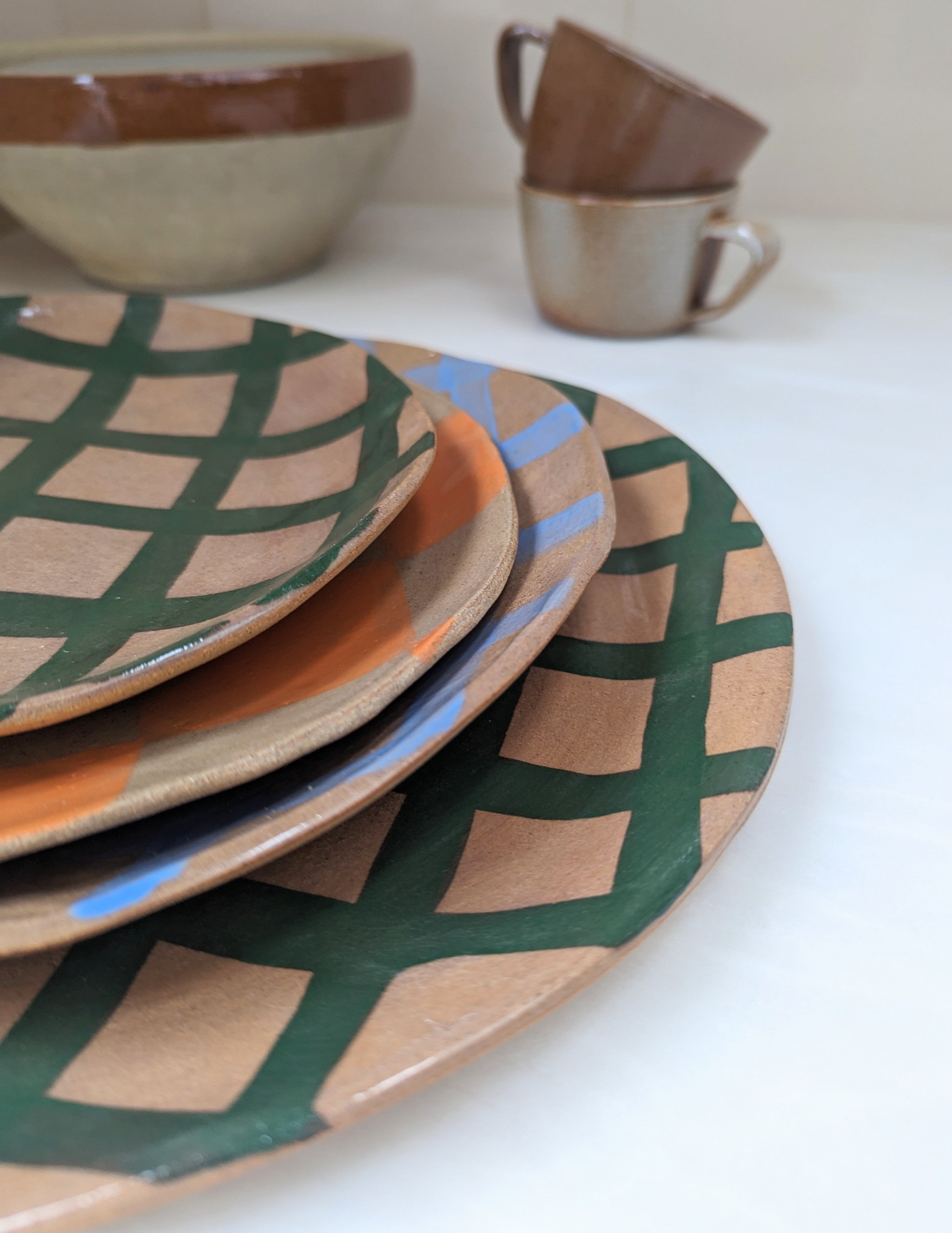 Green Gingham Serving Platter