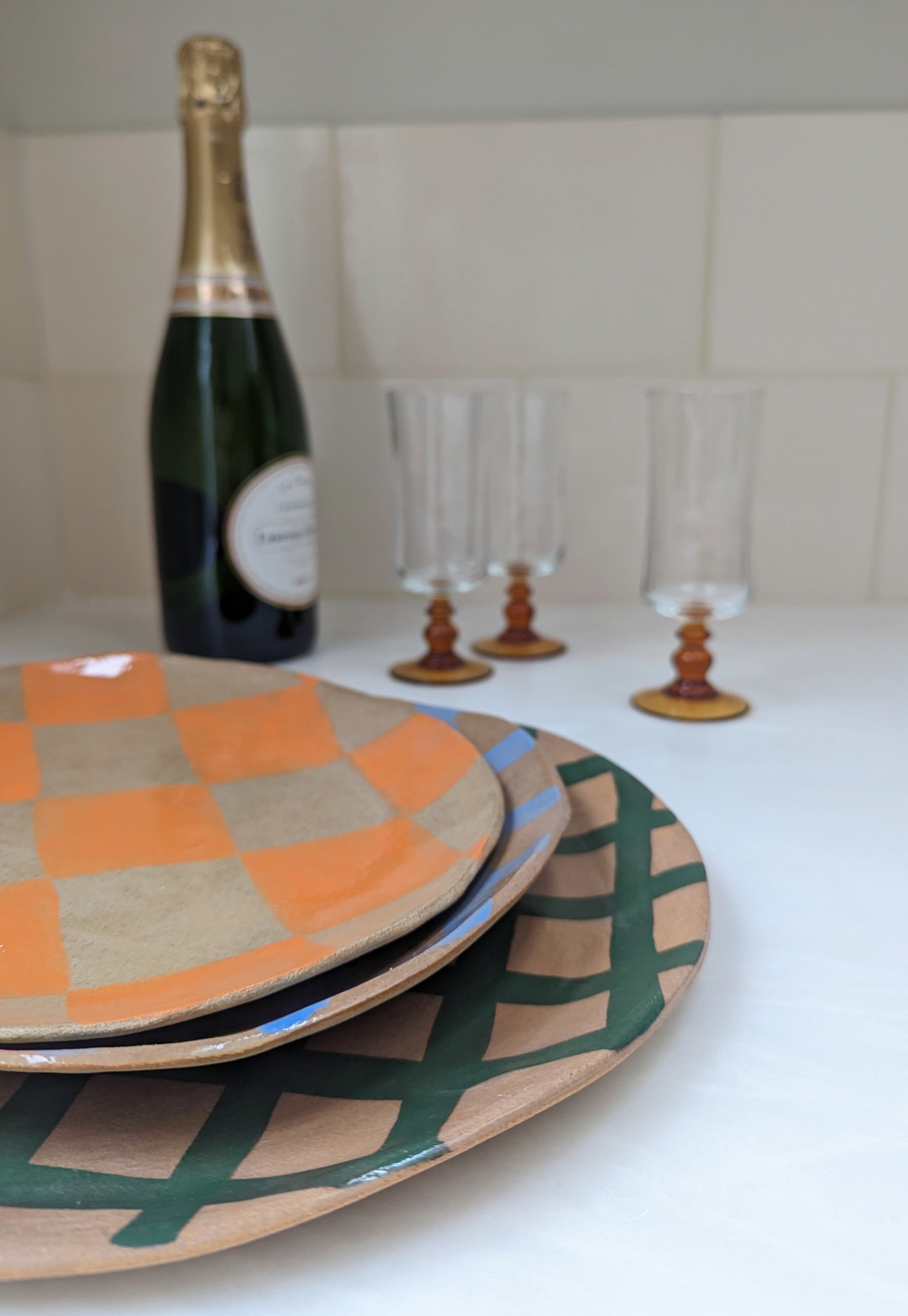 Green Gingham Serving Platter