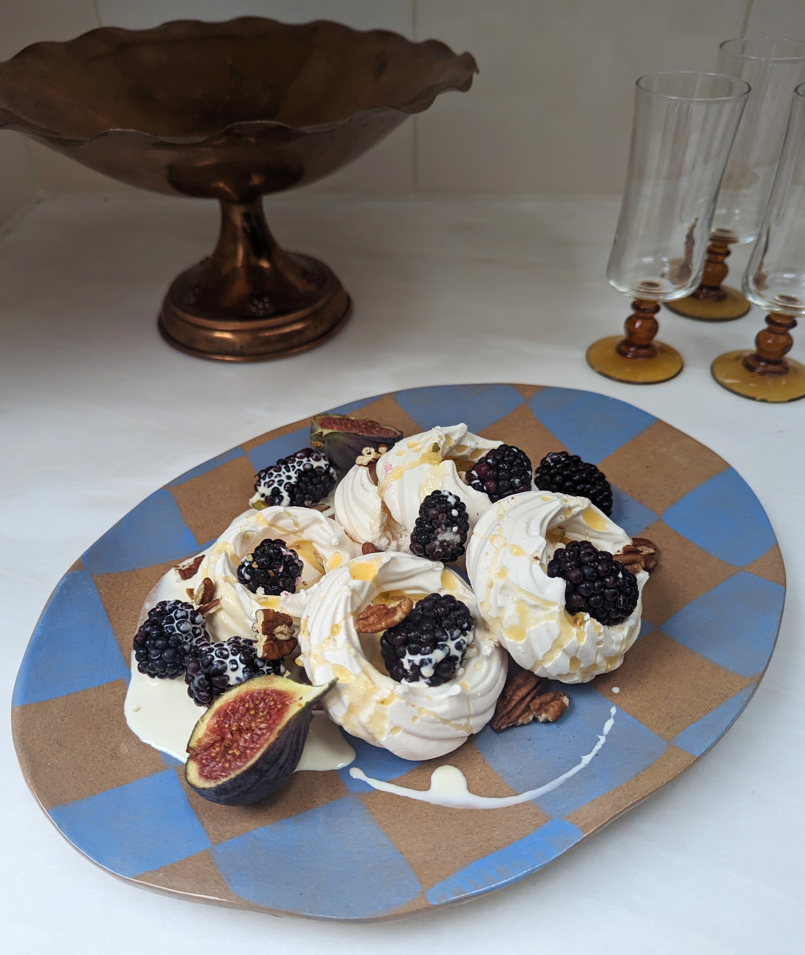 Baby Blue Oval Check Serving Platter