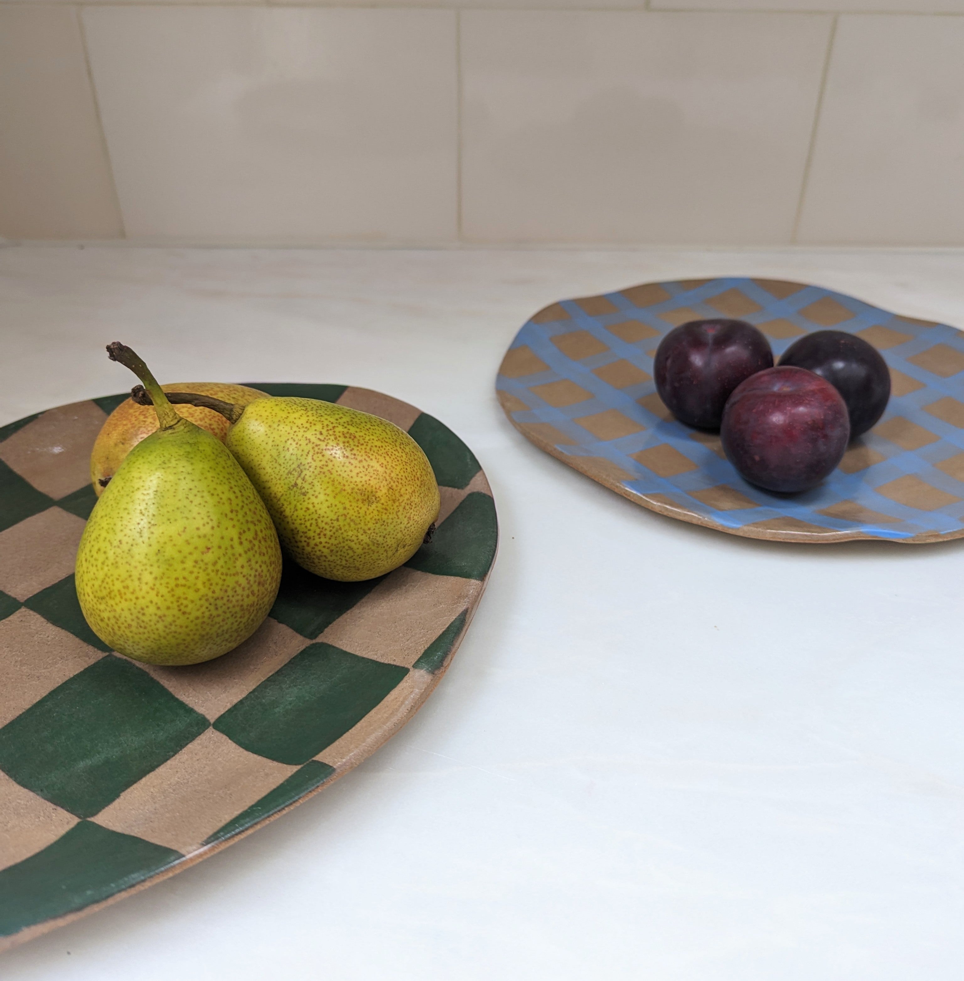 Green Oval Check Serving Platter