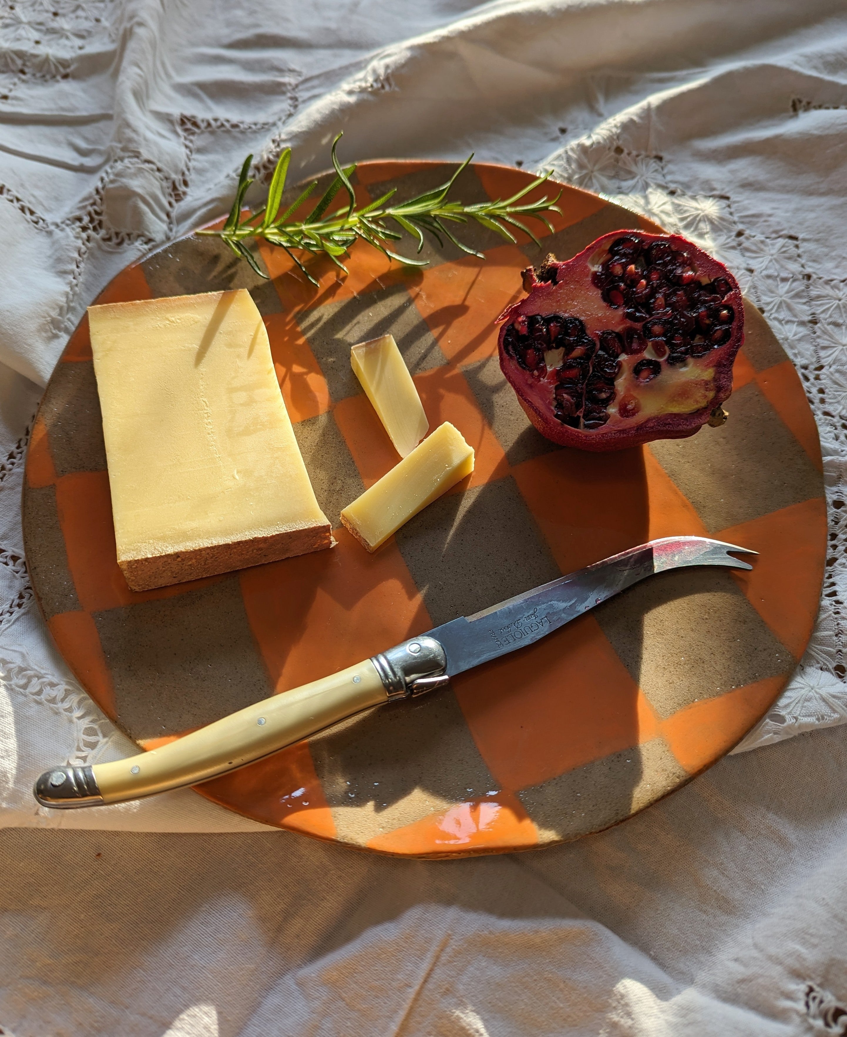 Orange Round Check Serving Platter