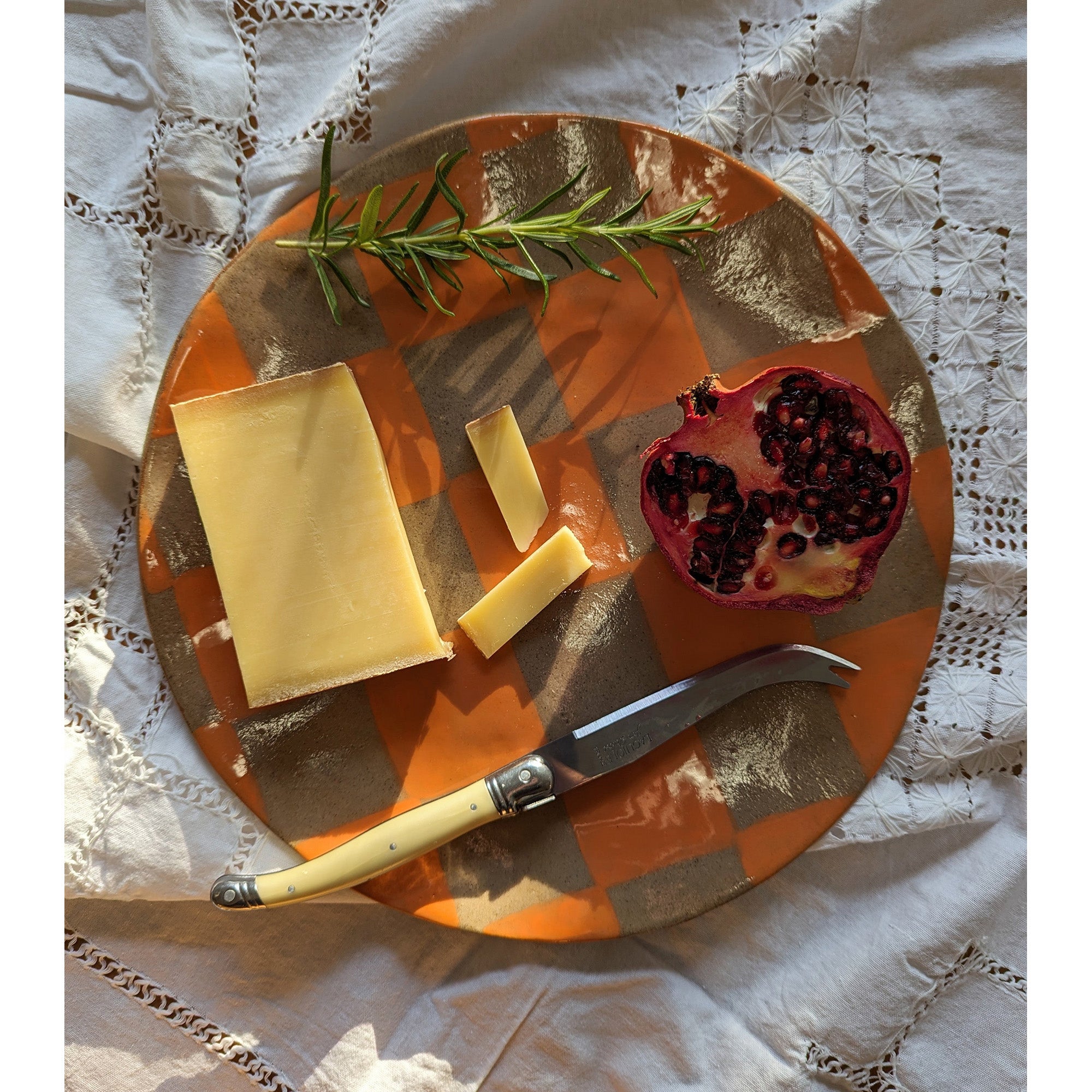 Orange Round Check Serving Platter