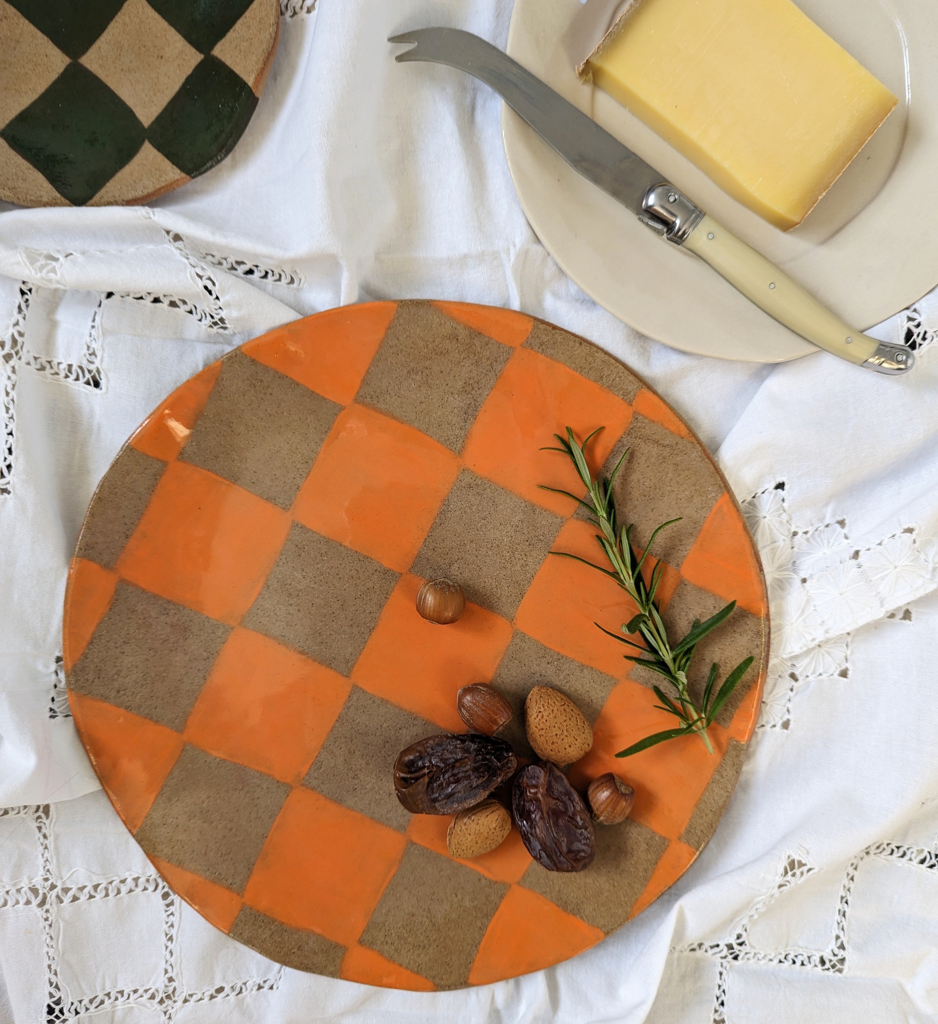 Orange Round Check Serving Platter