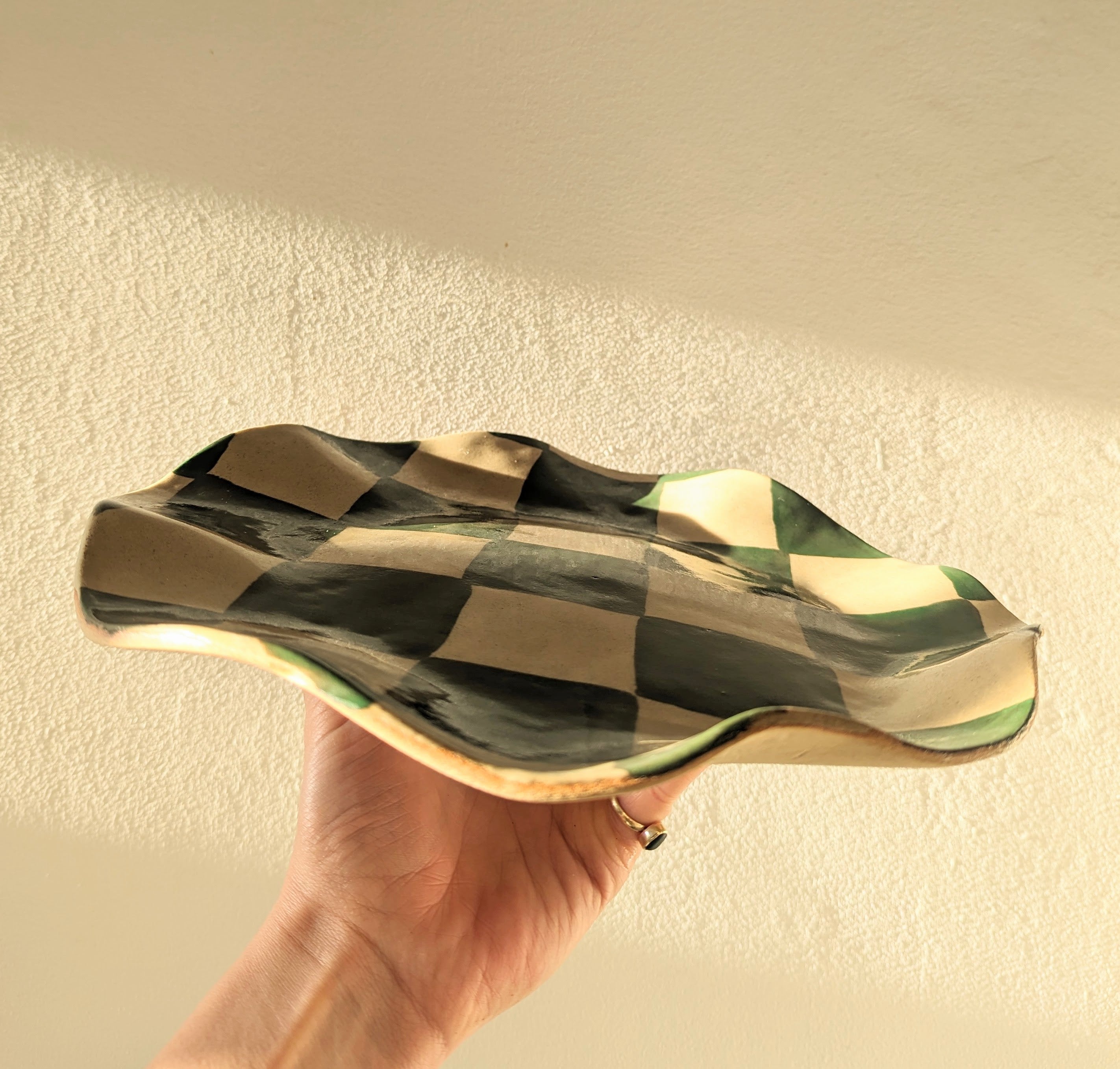 Green Wavy Check Serving Platter