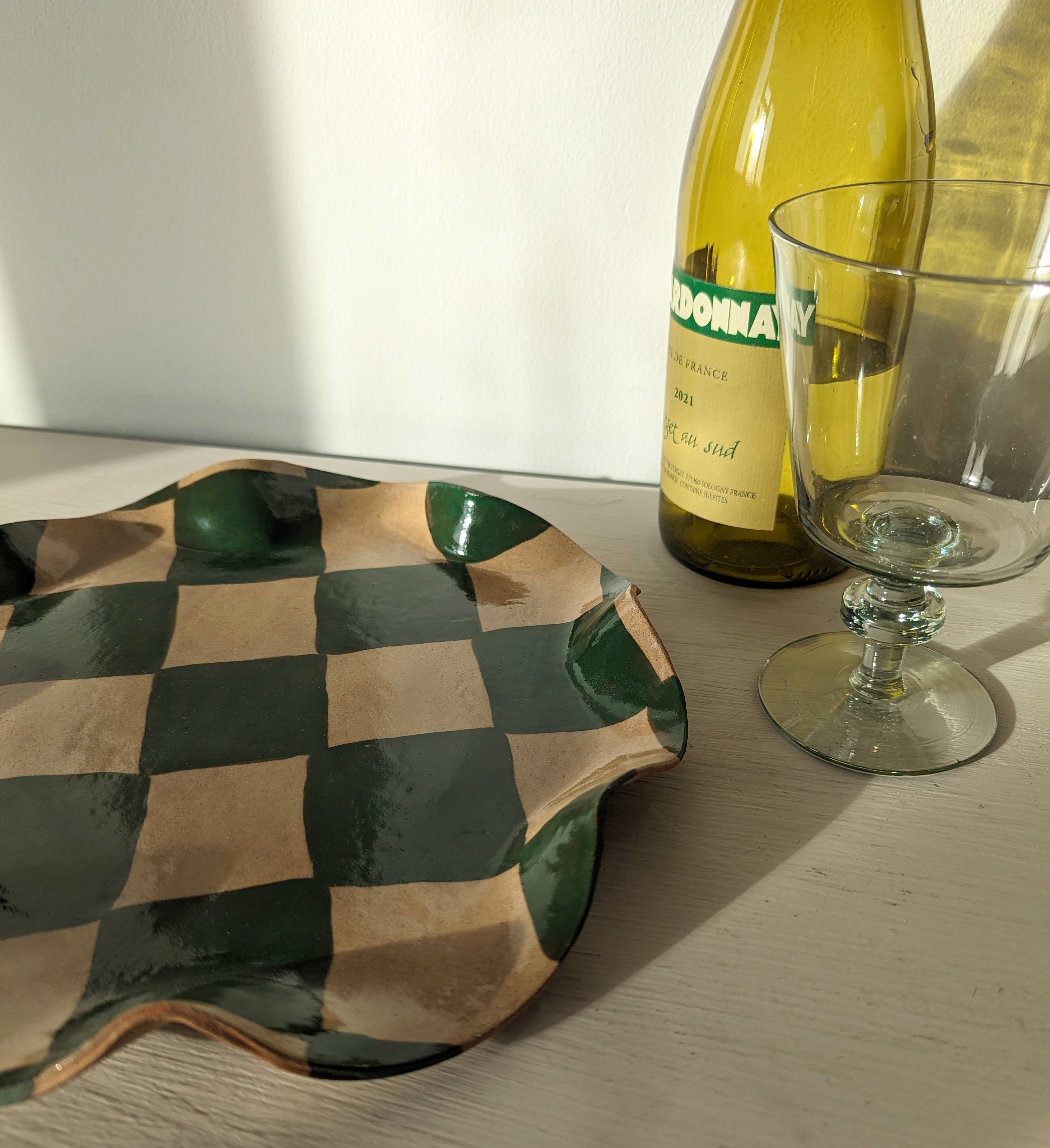 Green Wavy Check Serving Platter