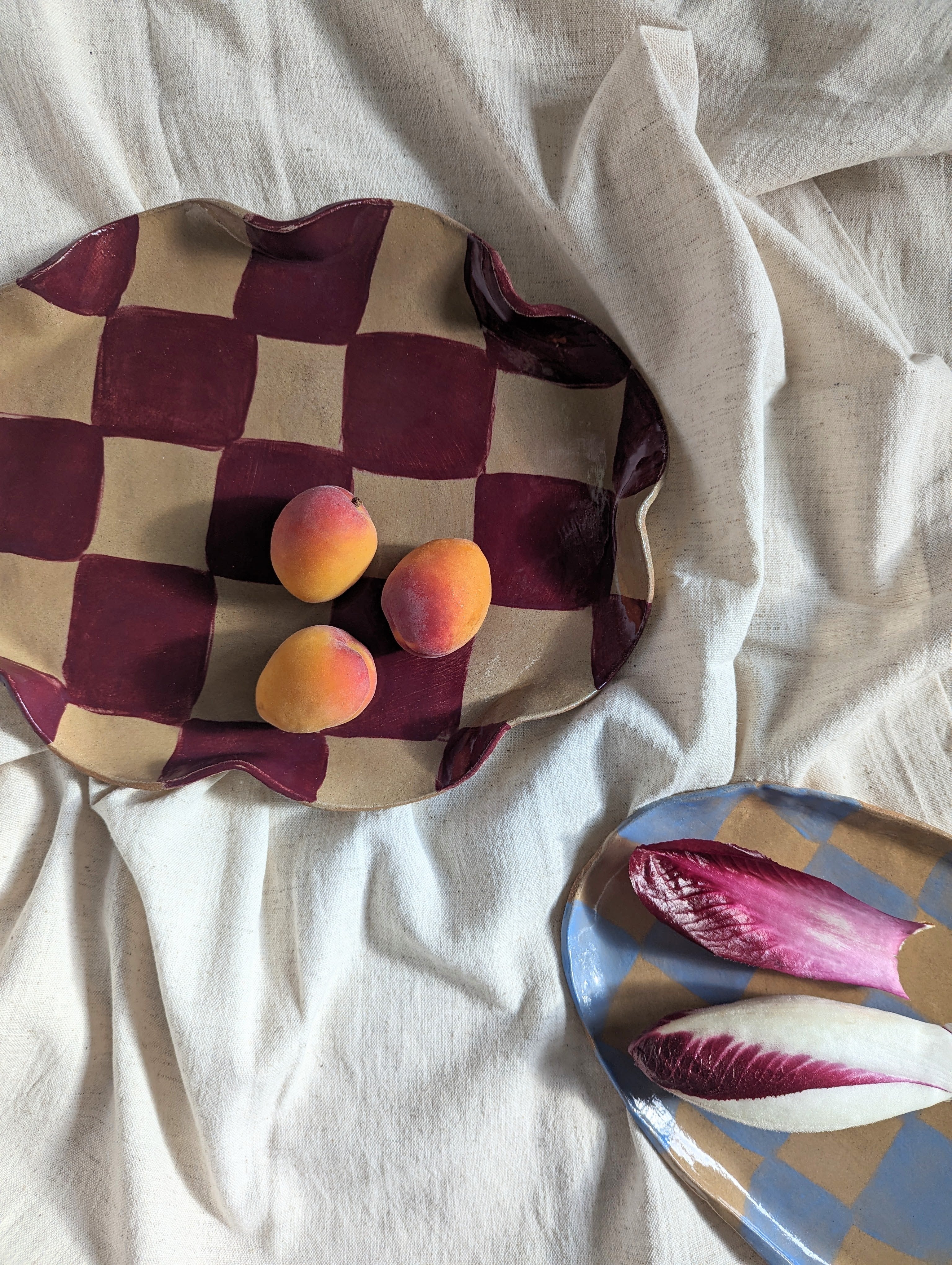 Burgundy Wavy Oval Check Serving Platter