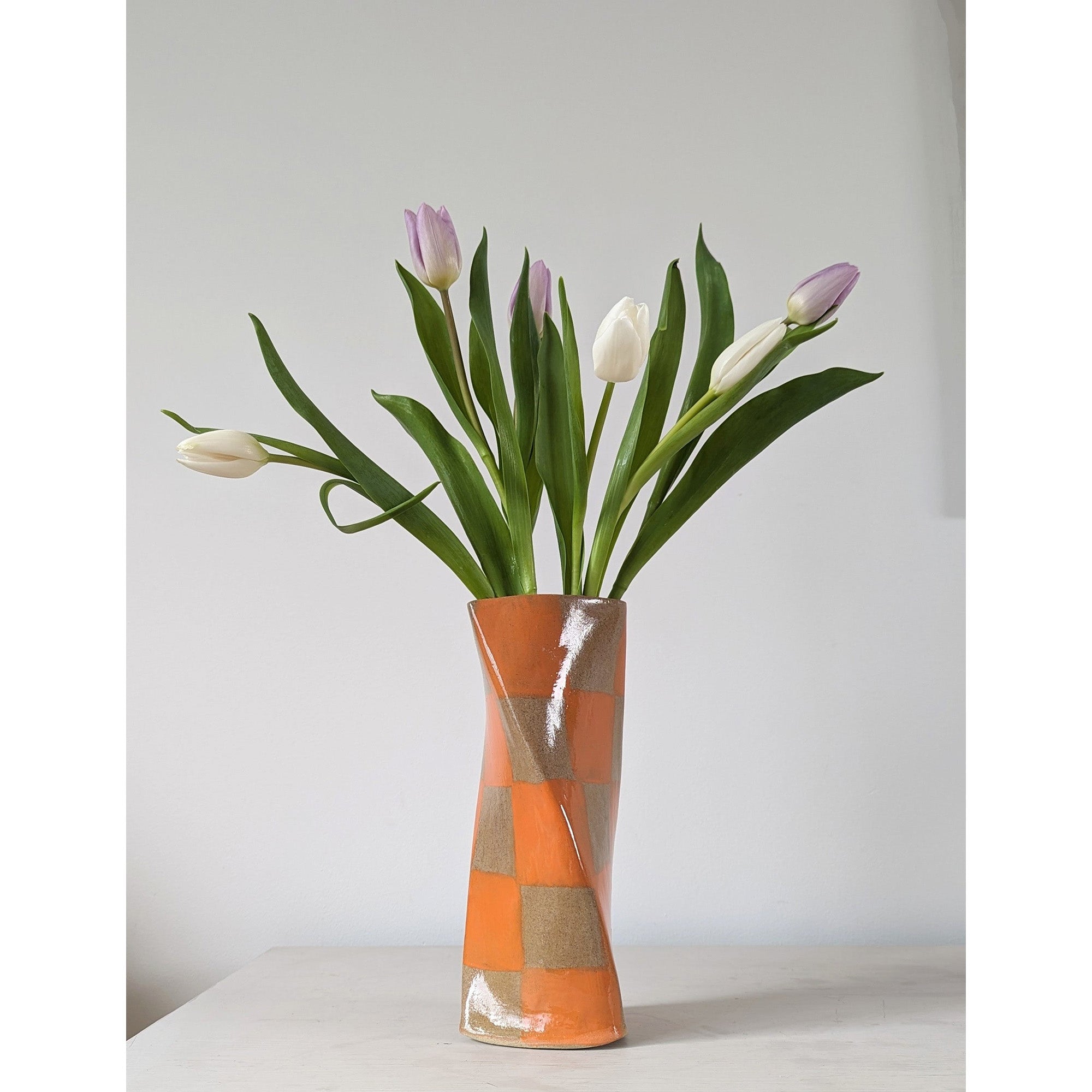 Orange Check Twist Vase