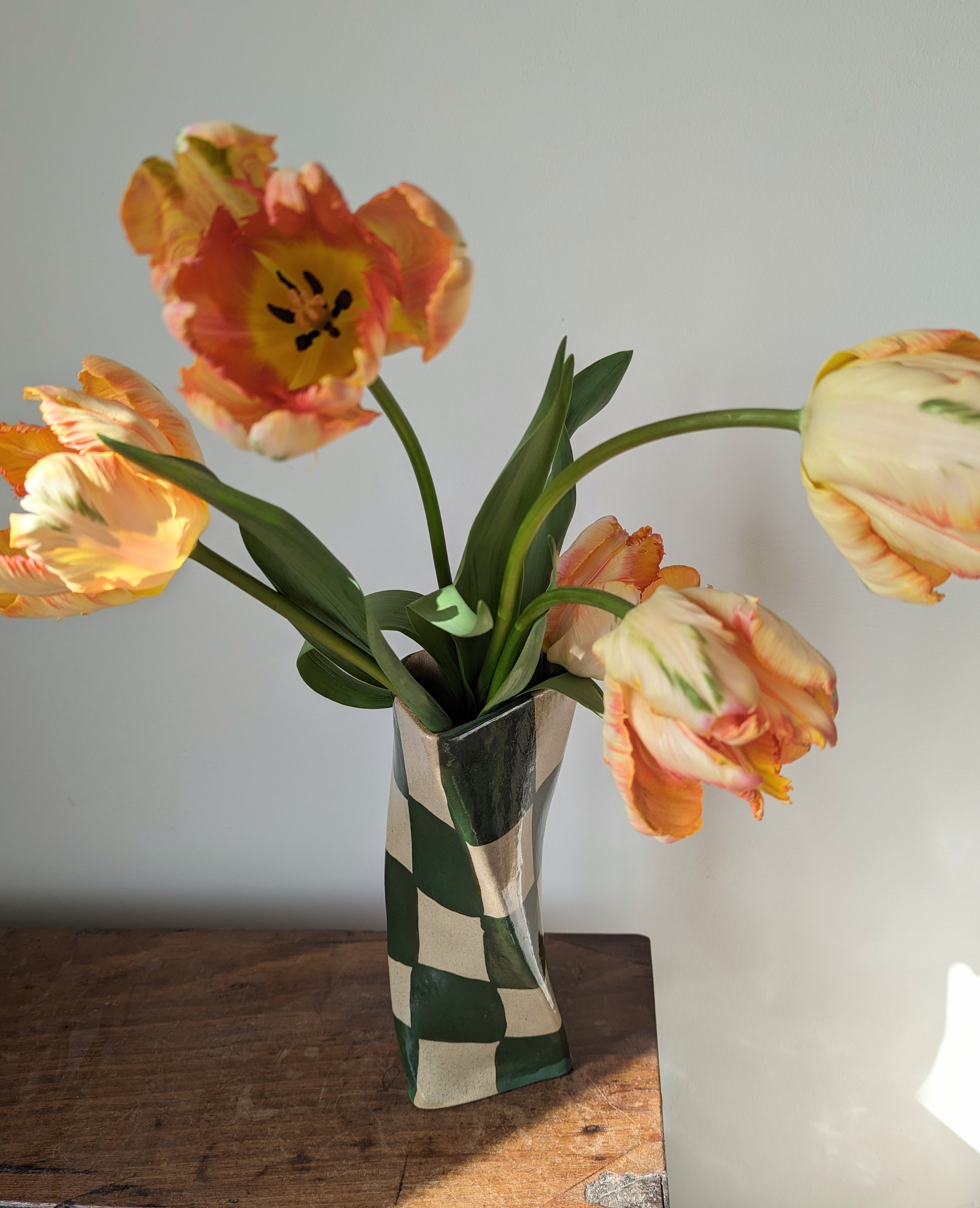 Green Check Twist Vase