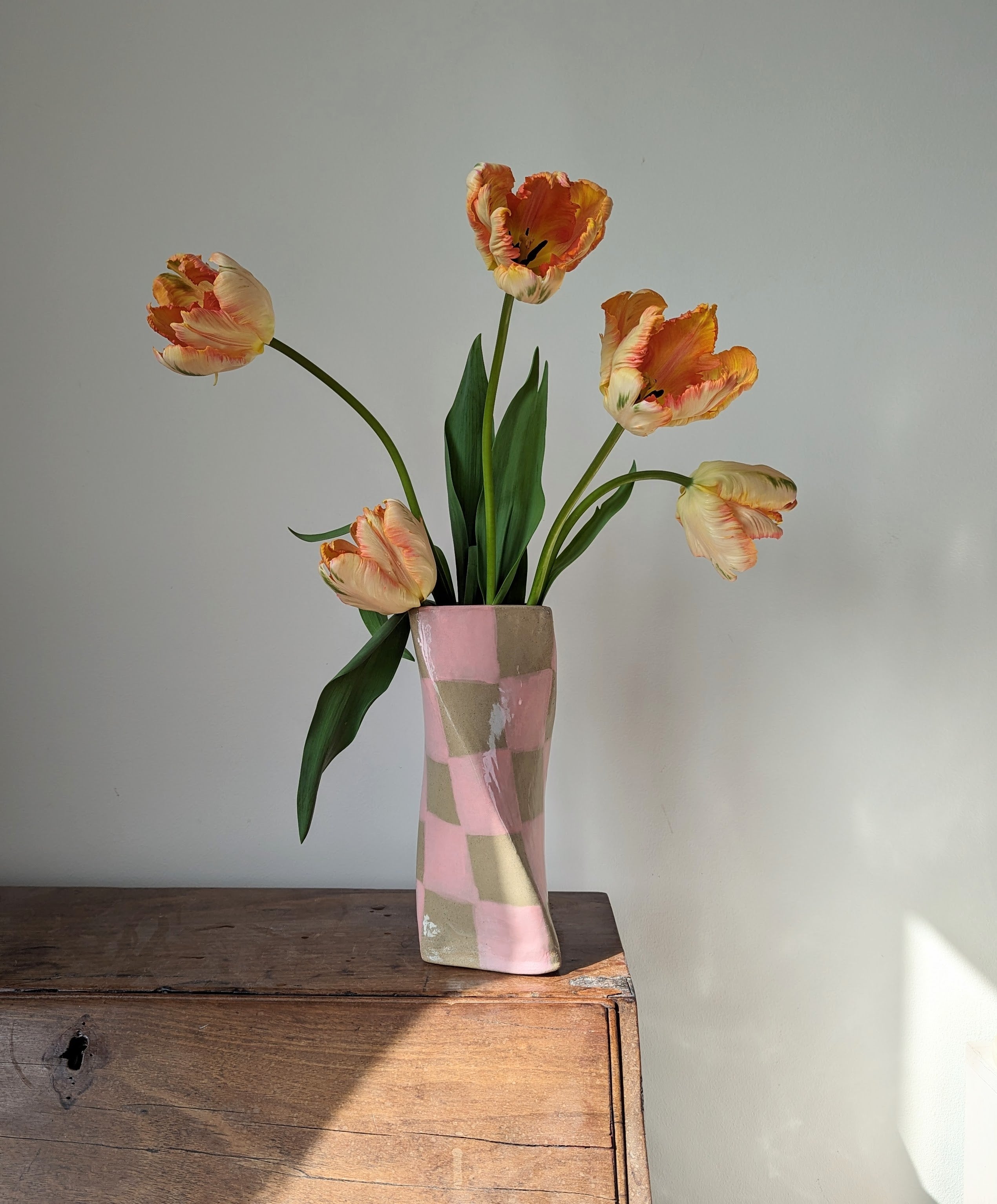 Pink Check Twist Vase