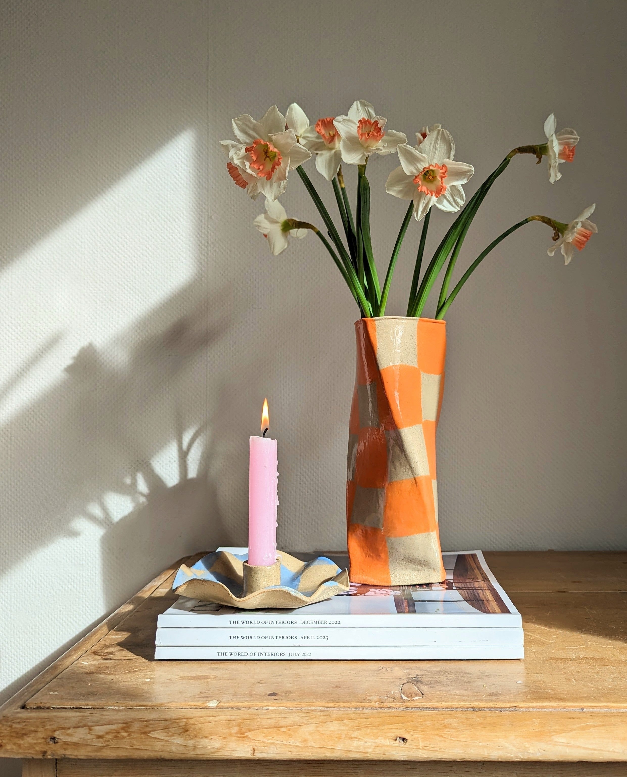 Orange Check Twist Vase