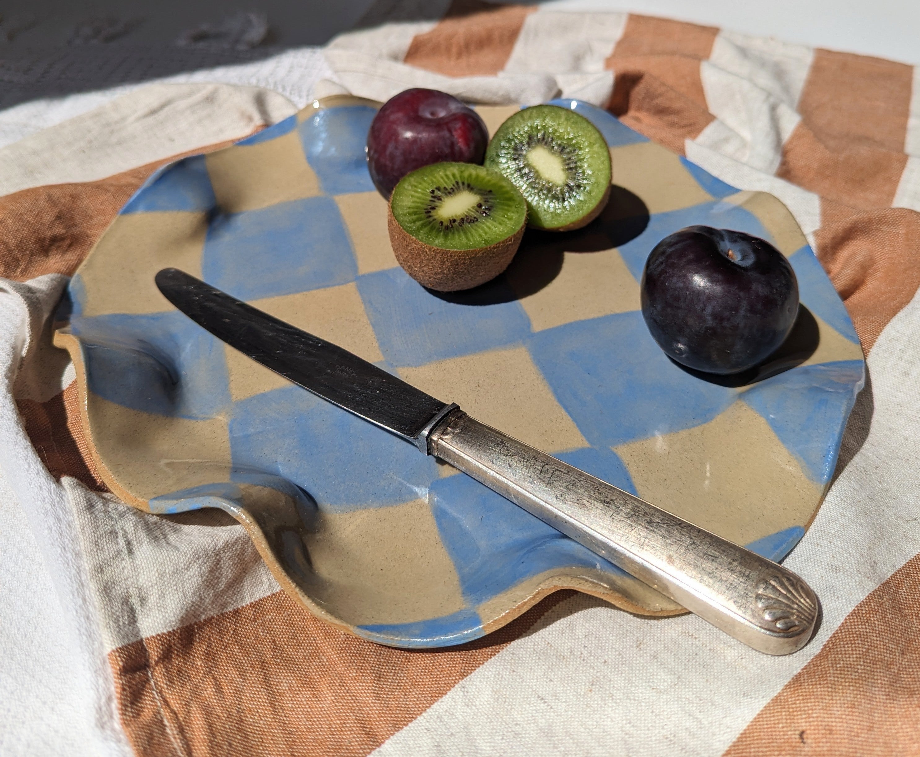 Baby Blue Check Wavy Serving Platter