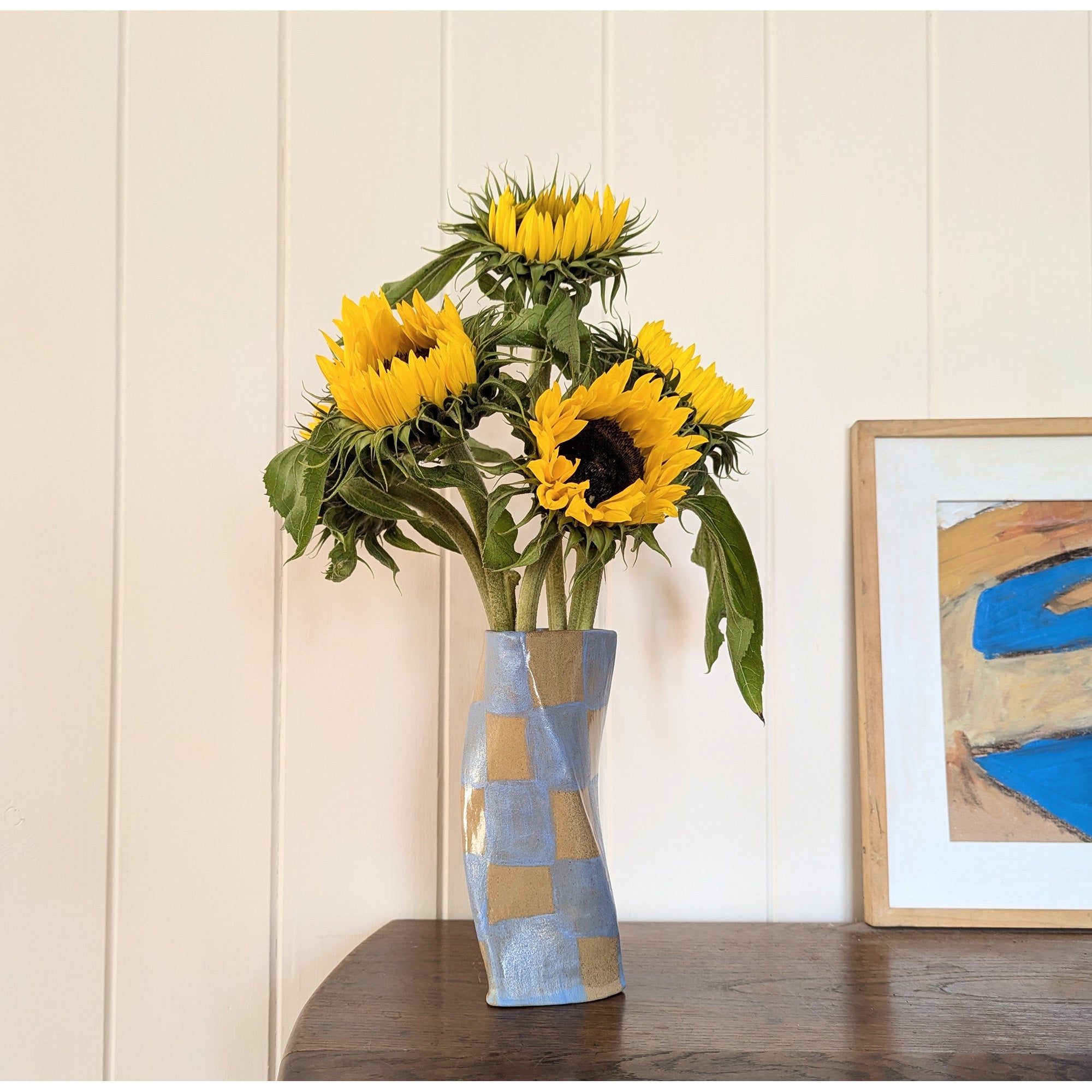 Baby Blue Check Twist Vase