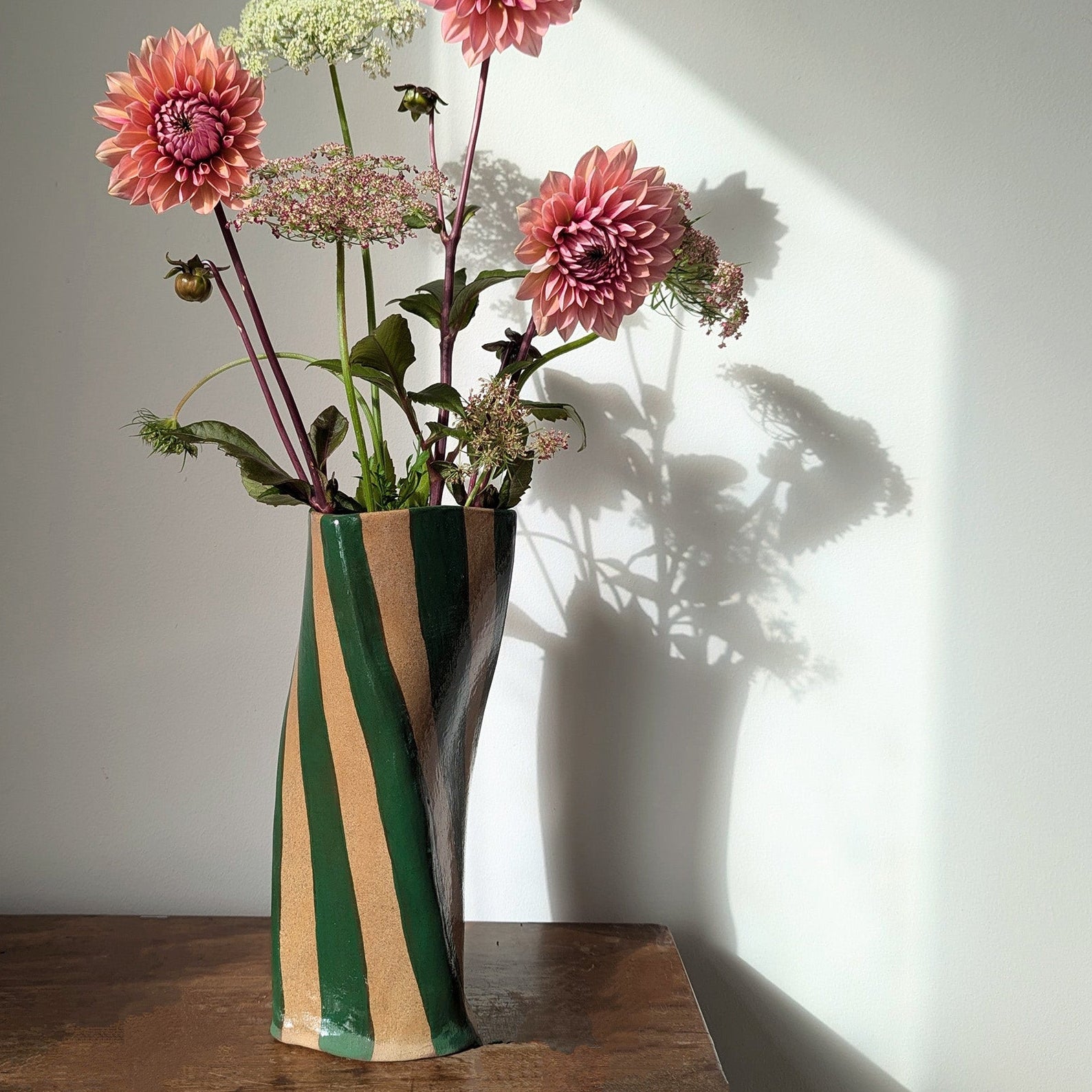 Green Stripe Twist Vase