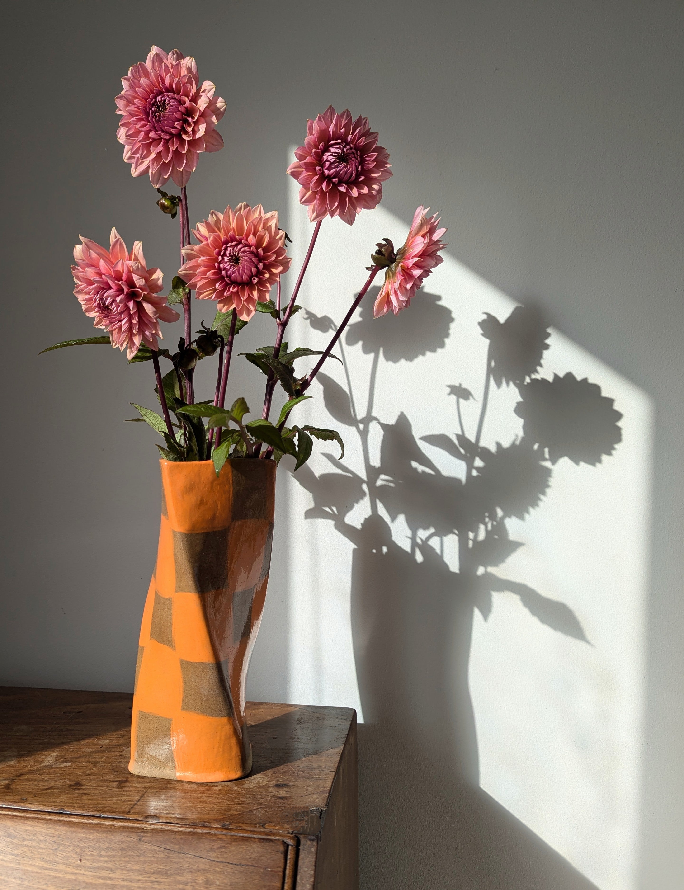 Orange Check Twist Vase