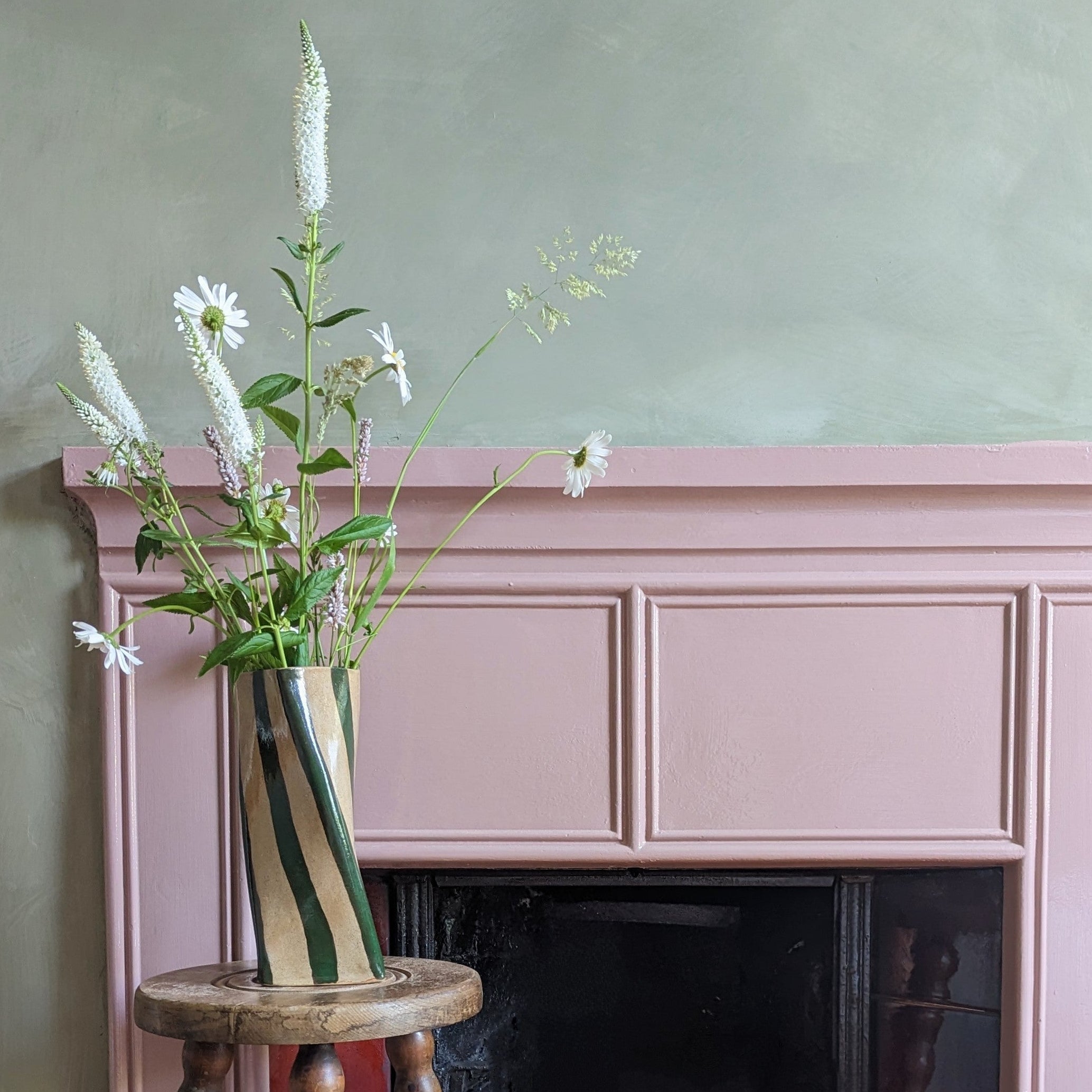 Green Stripe Twist Vase