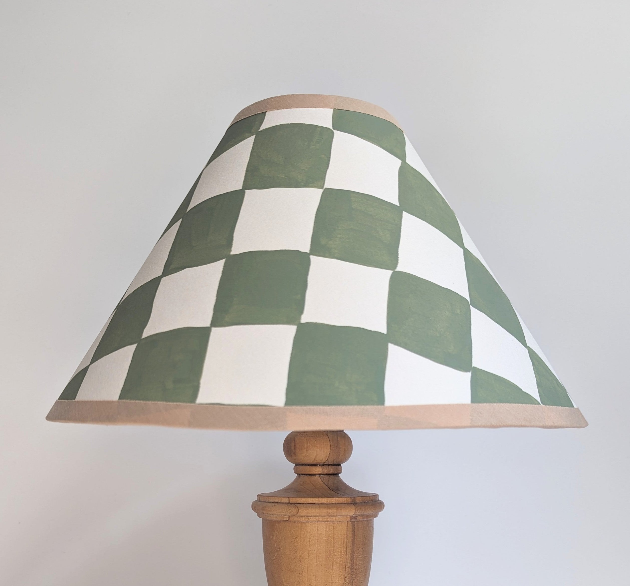 Green & Cream Checkerboard Hand Painted Coolie Lampshade