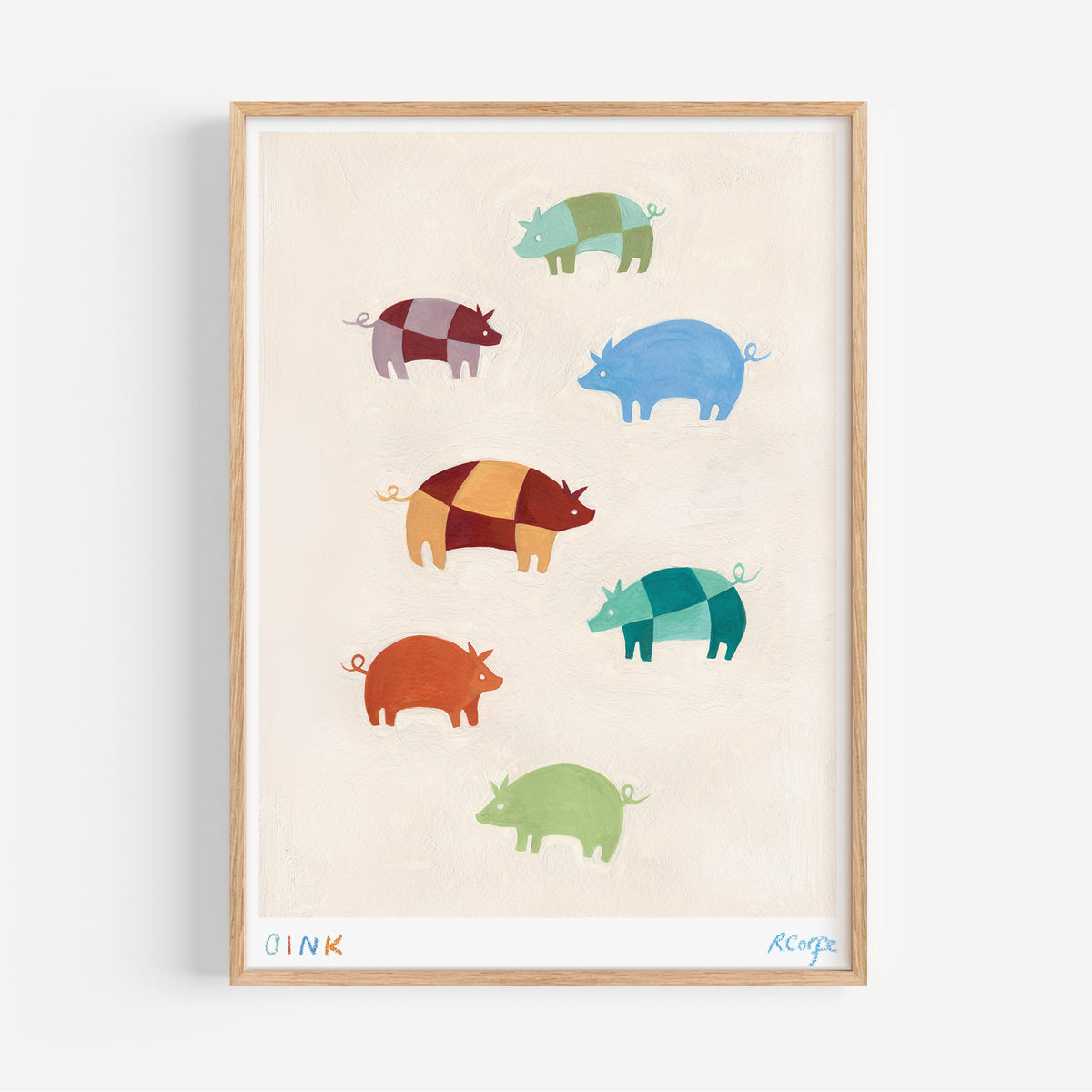 Oink Patchwork Pigs Art Print