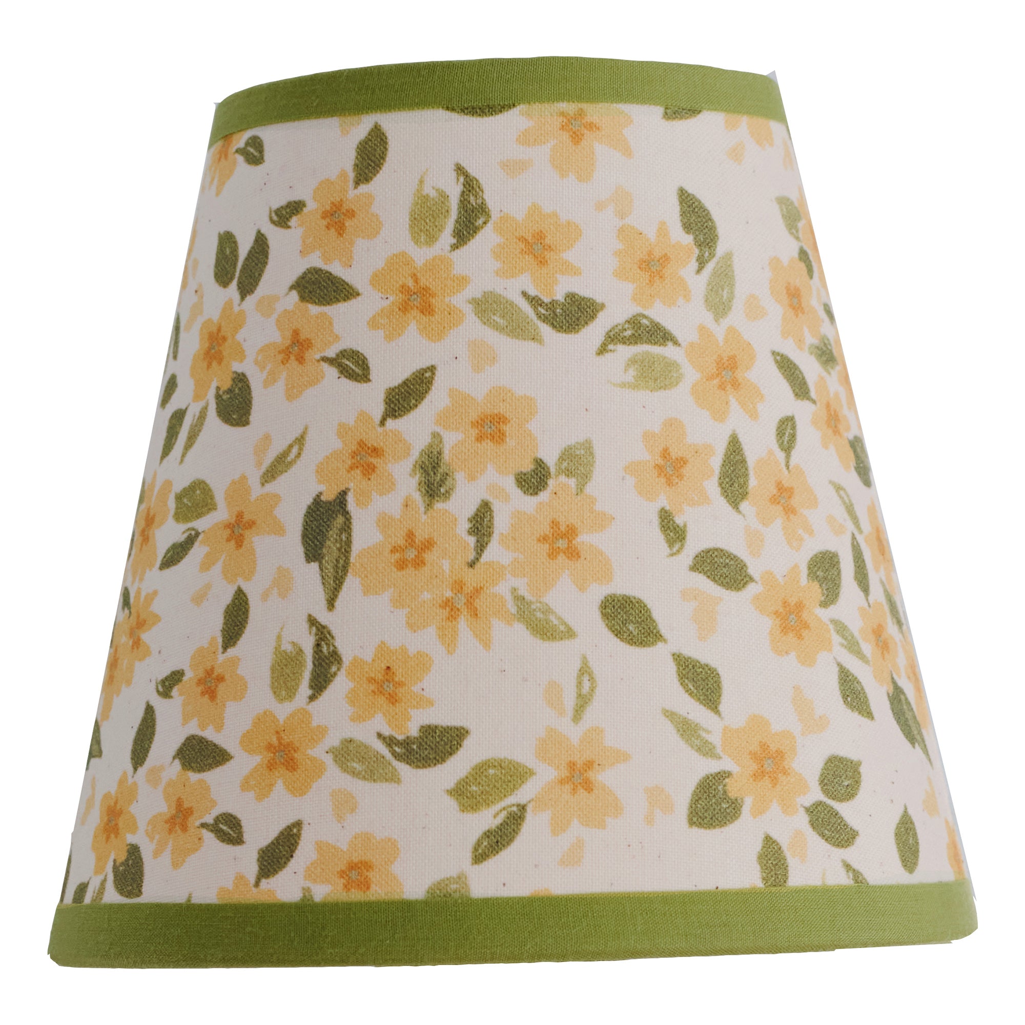 Primrose, calico candle lampshade, green trim