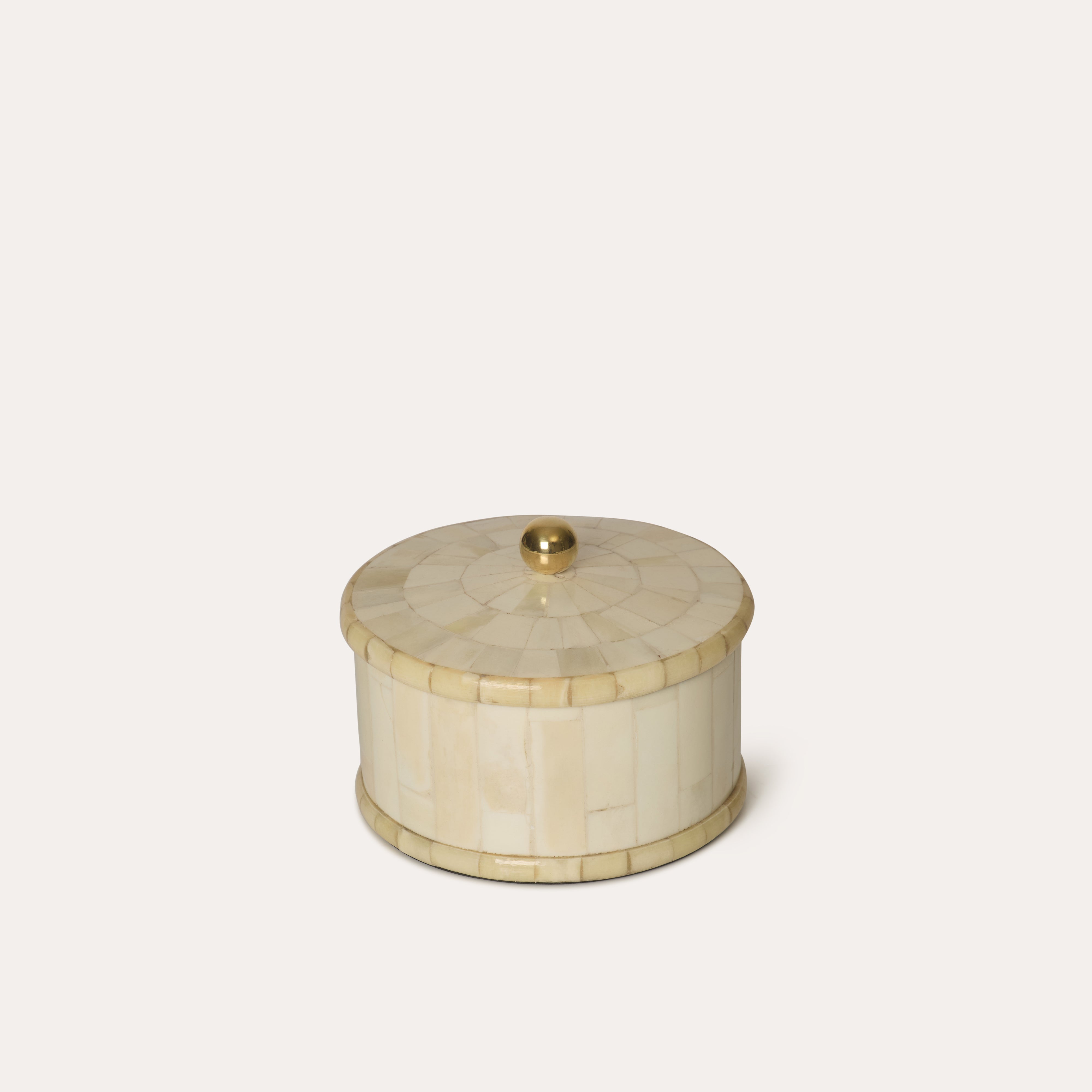 Round Bone Inlay Box | Beige & White
