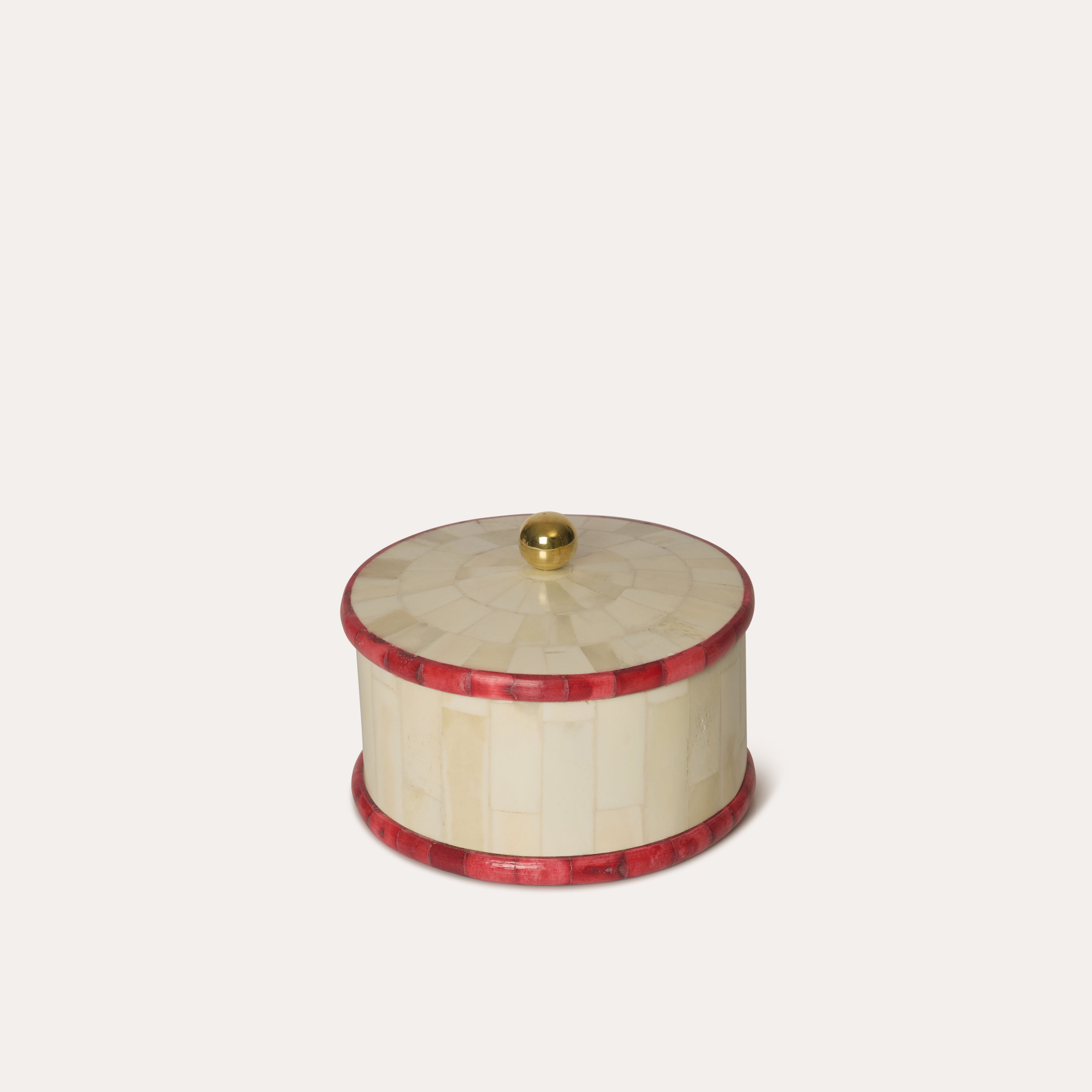 Round Bone Inlay Box | Red & White
