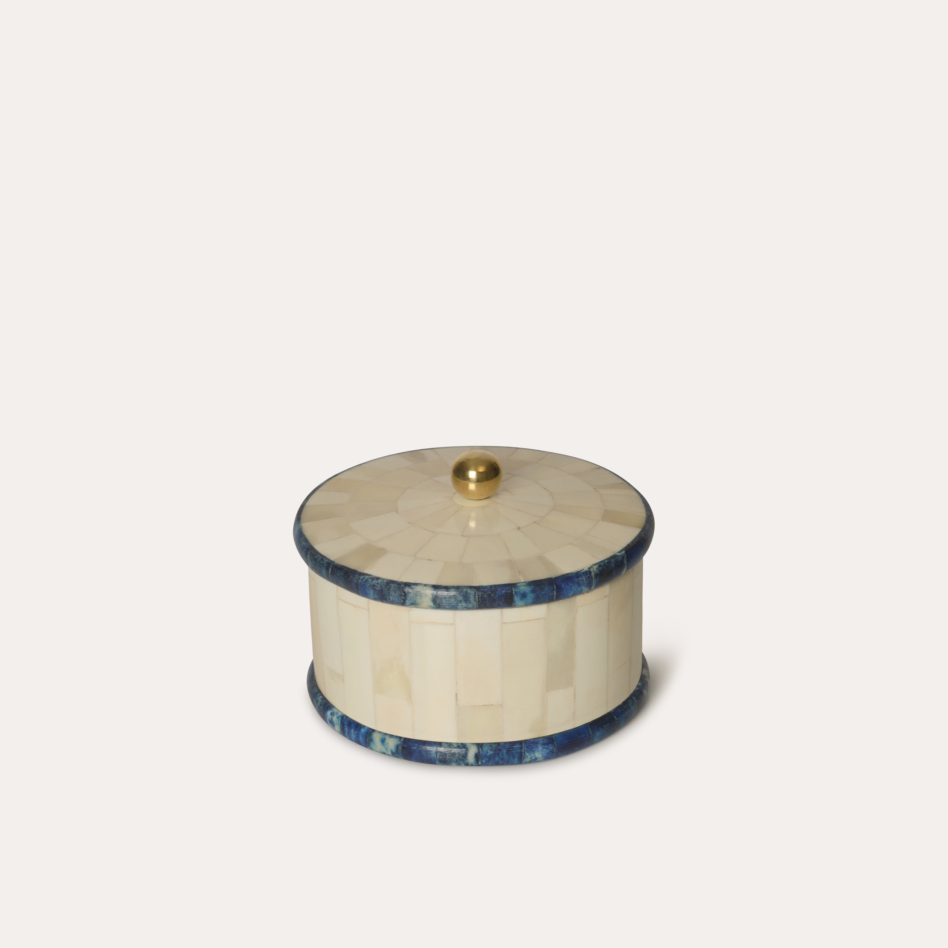Round Bone Inlay Box | Blue & White