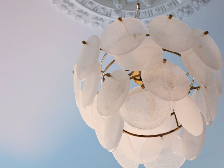 White glass disk chandelier ceiling light