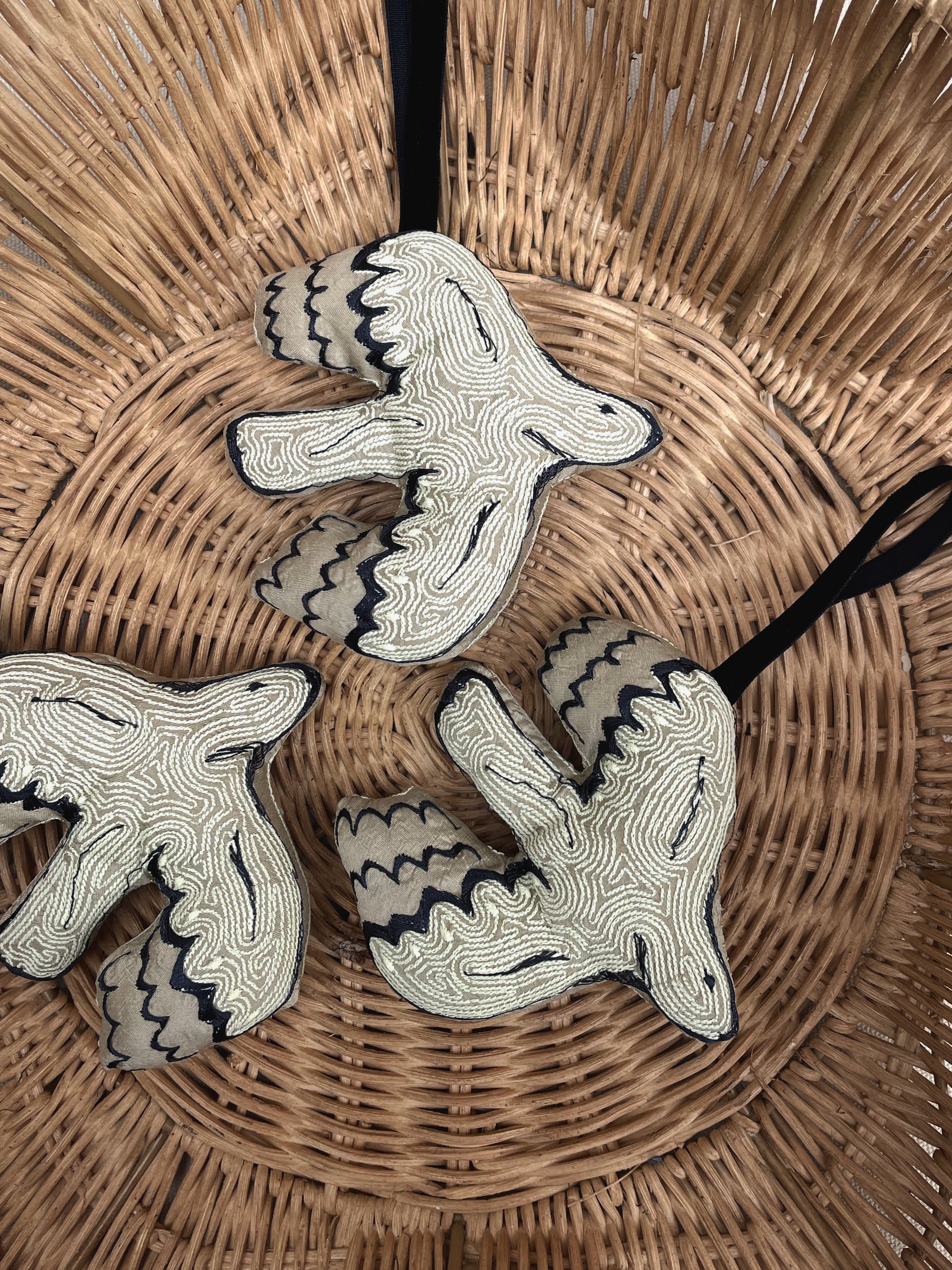 Festive Hanging Decoration - Ecru and Navy