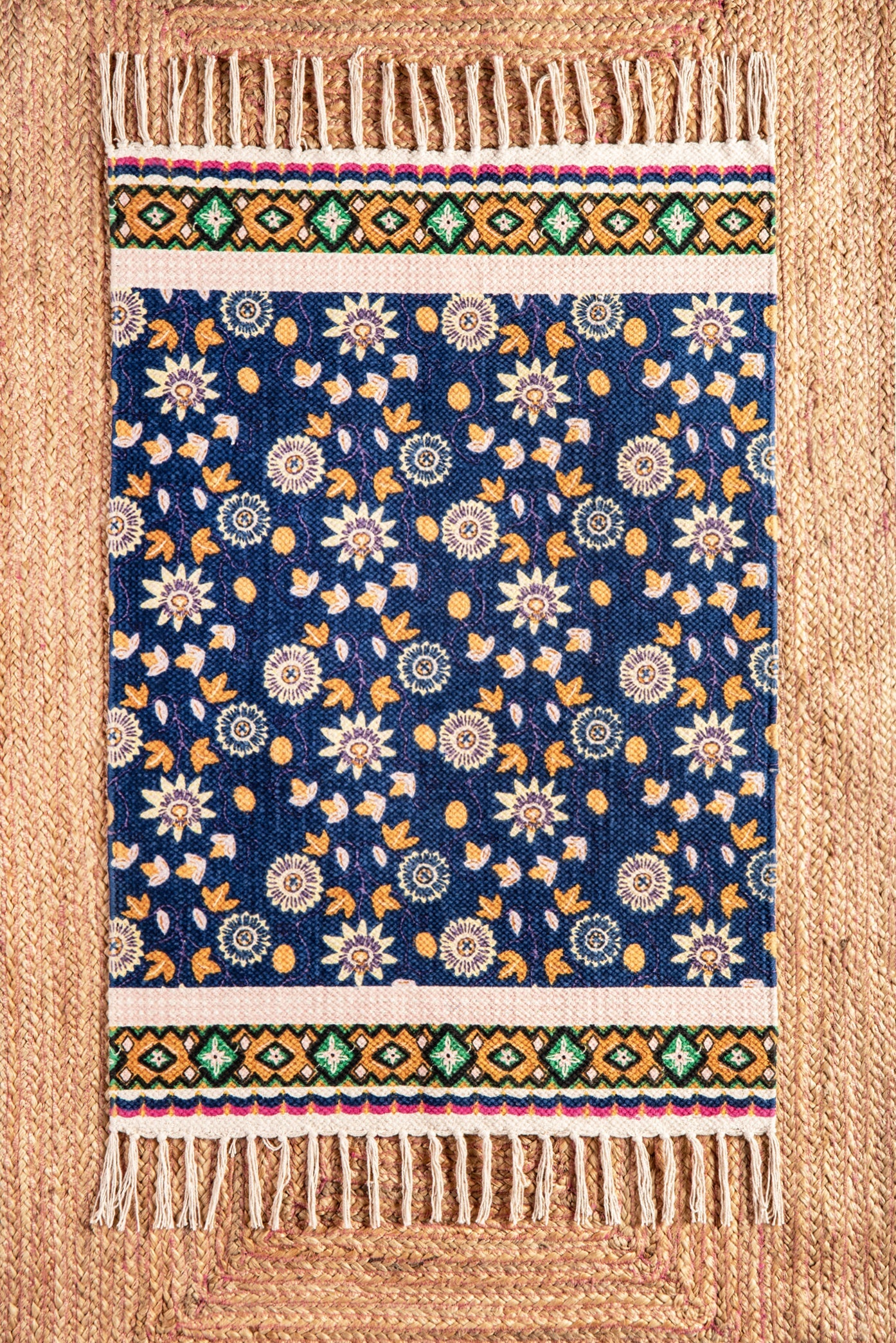 Navy Passion Flower 100% Recycled Small Rug