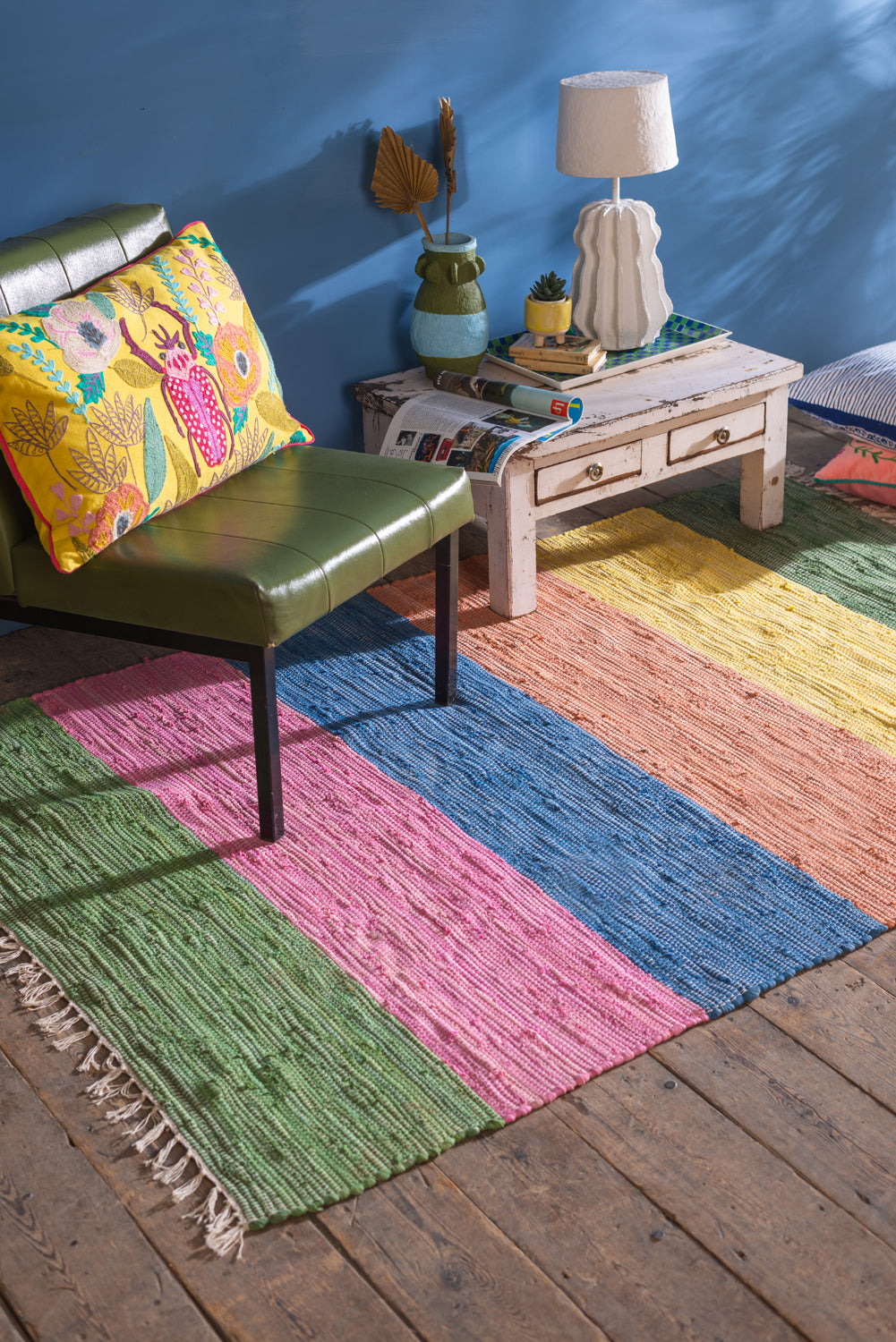 Bright Block Stripe Medium Recycled Rug