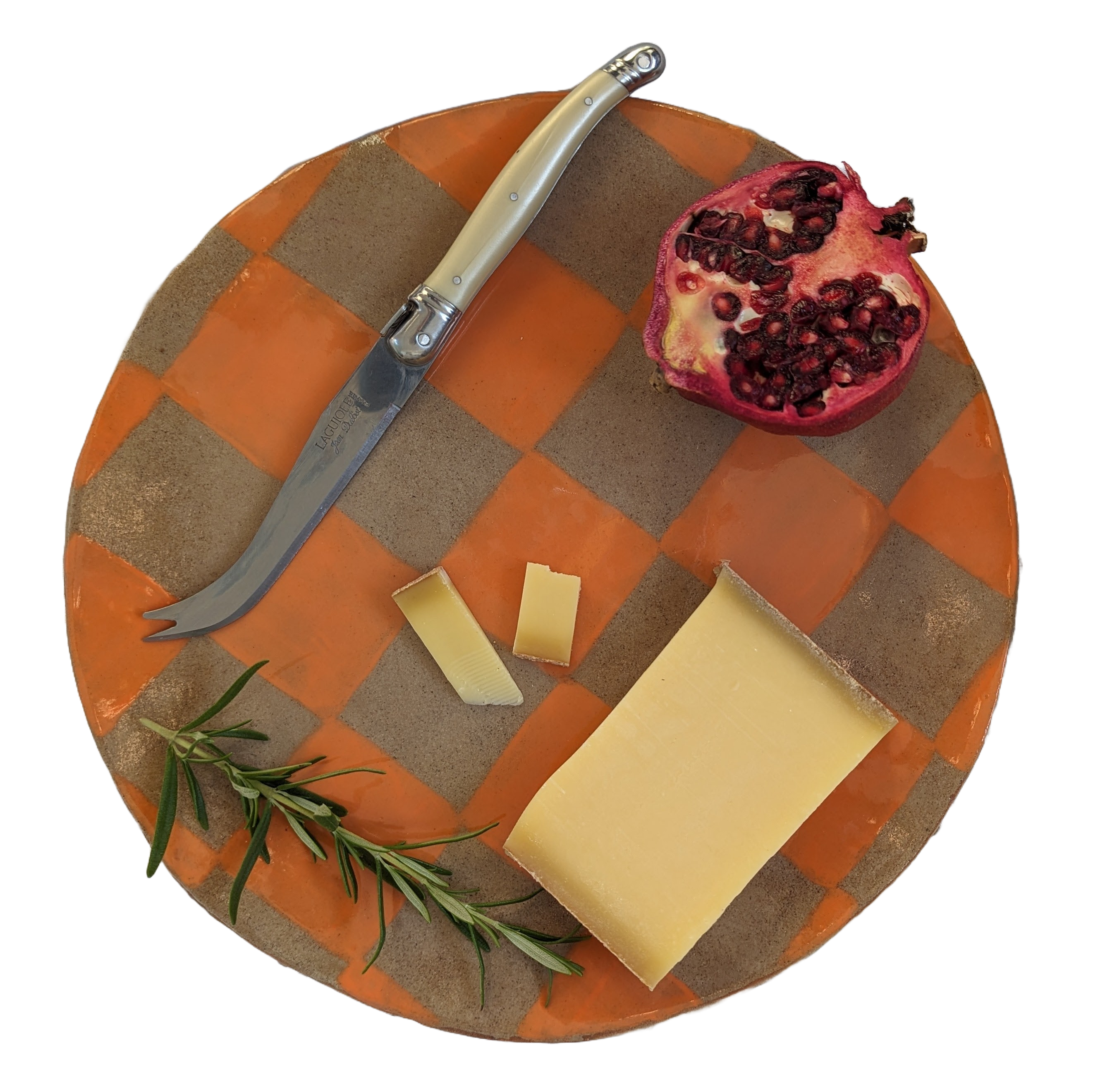 Orange Round Check Serving Platter