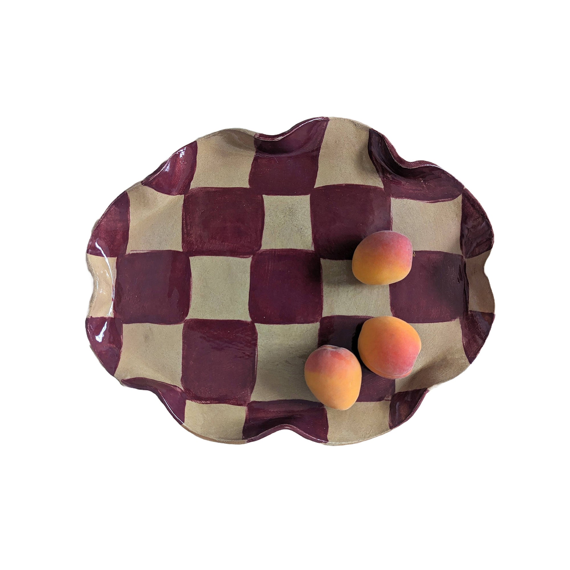 Burgundy Wavy Oval Check Serving Platter