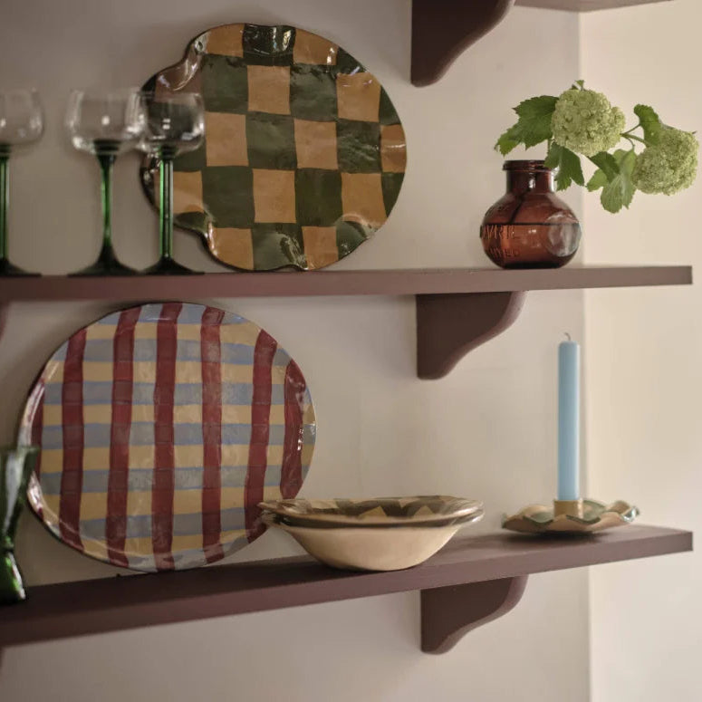 Baby Blue & Burgundy Gingham Oval Platter