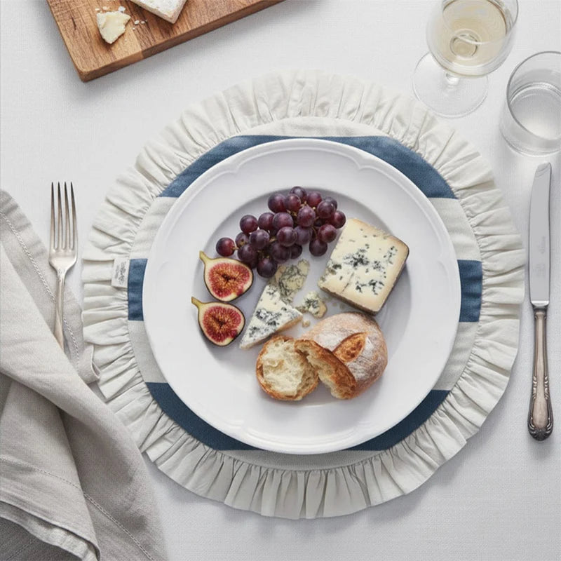 Blue & White Stripe Round Ruffled Placemat | Single