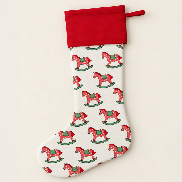 Rocking Horse Christmas Stocking | Pink, Red & Green